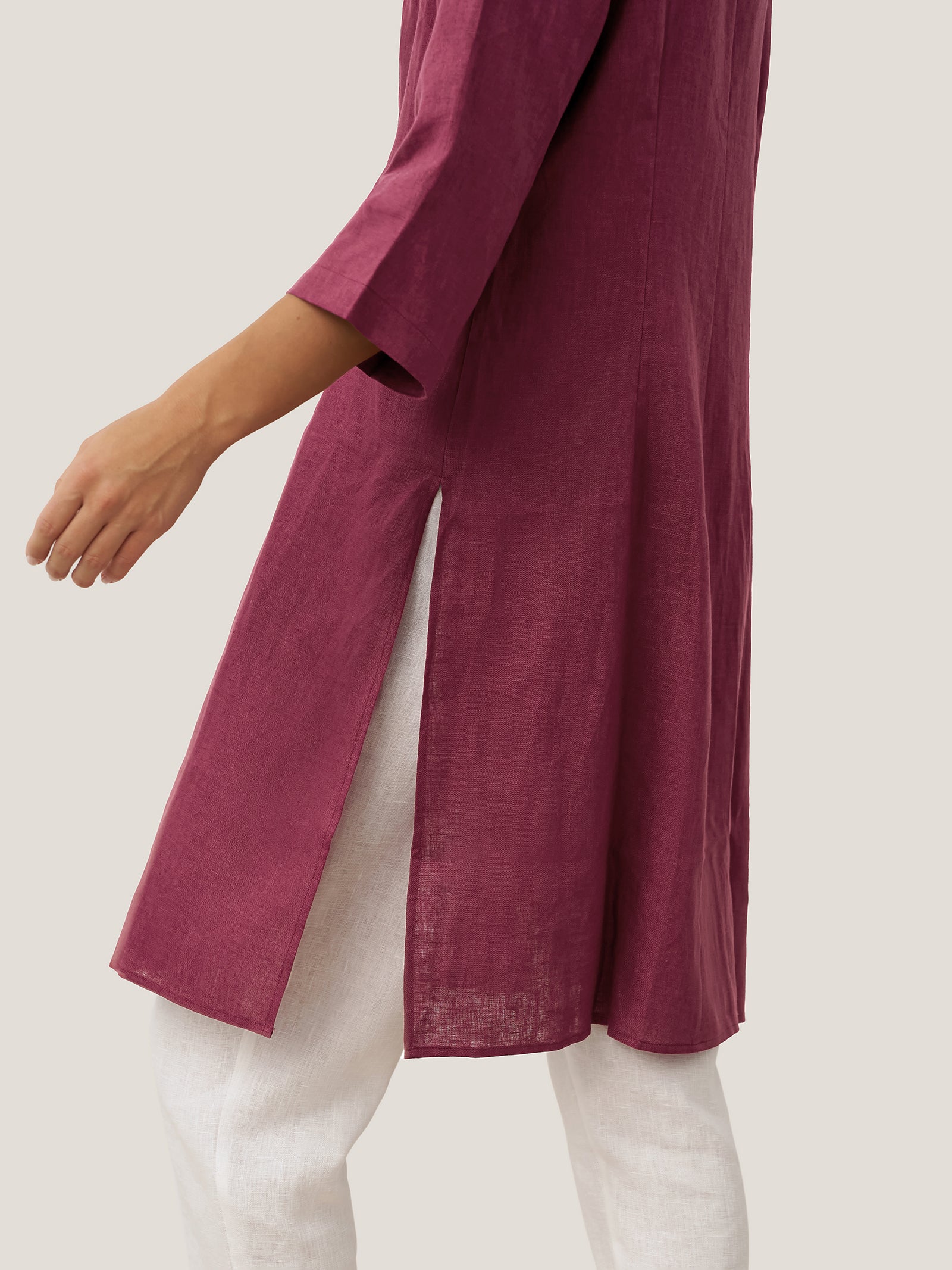 100% Linen Hand Button Long Top DILLON