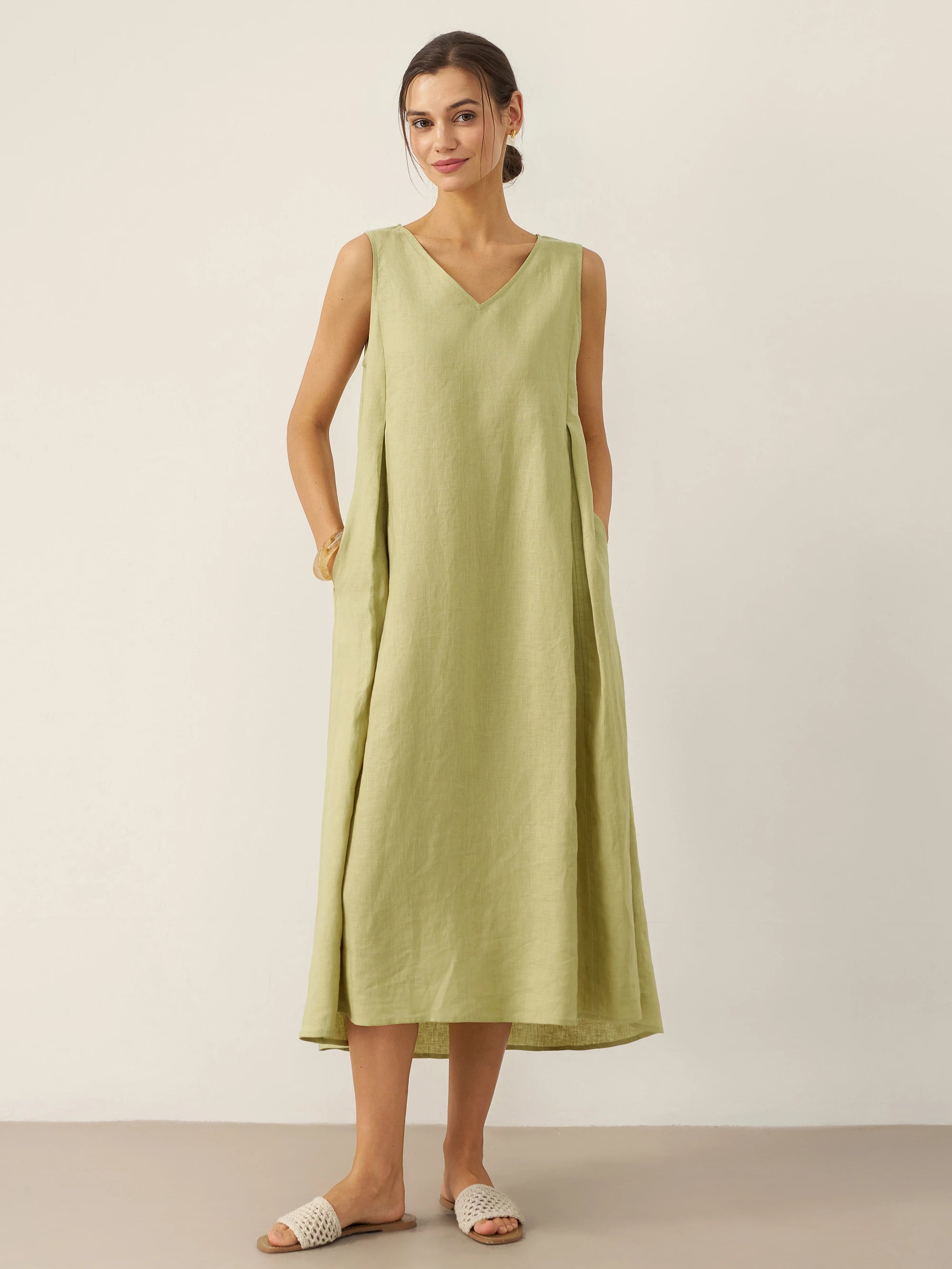 100% Linen Sleeveless A-Line Maxi Dress TARA