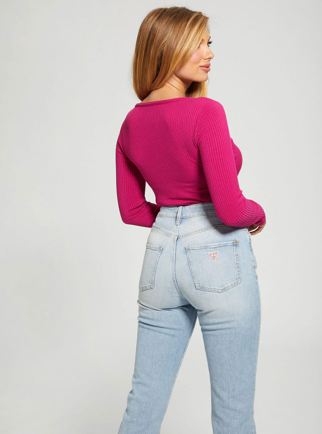 Eco Magenta Raylynn Rib Henley Top