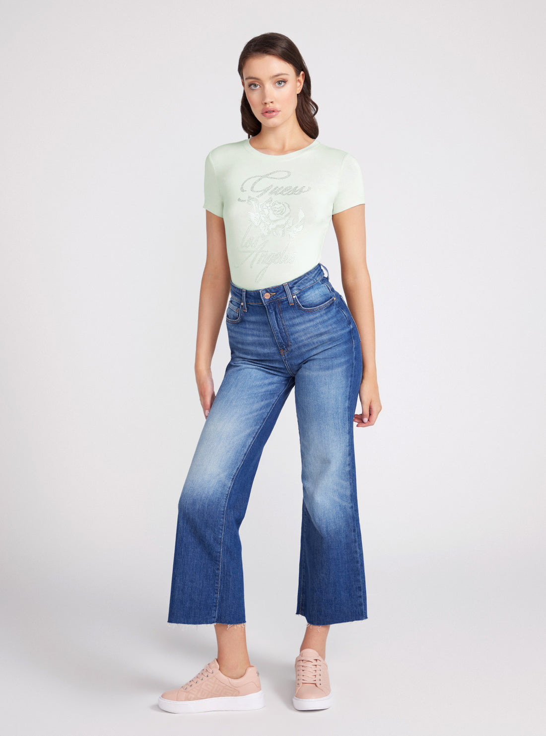 High-Rise Ankle Wide Leg Denim Jeans In Feel Free Wash