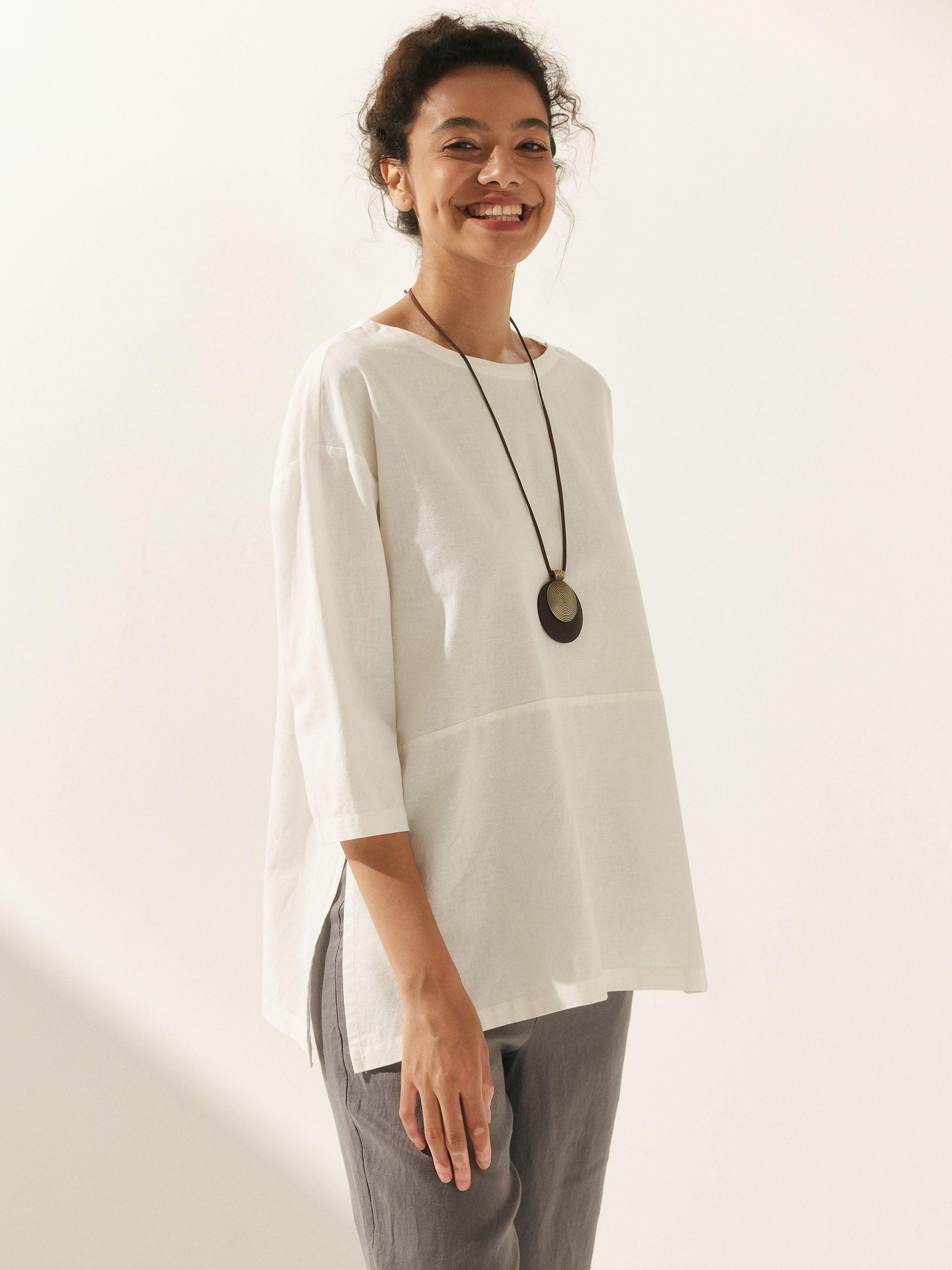 Linen White Boat Neck Oversized Top AVA