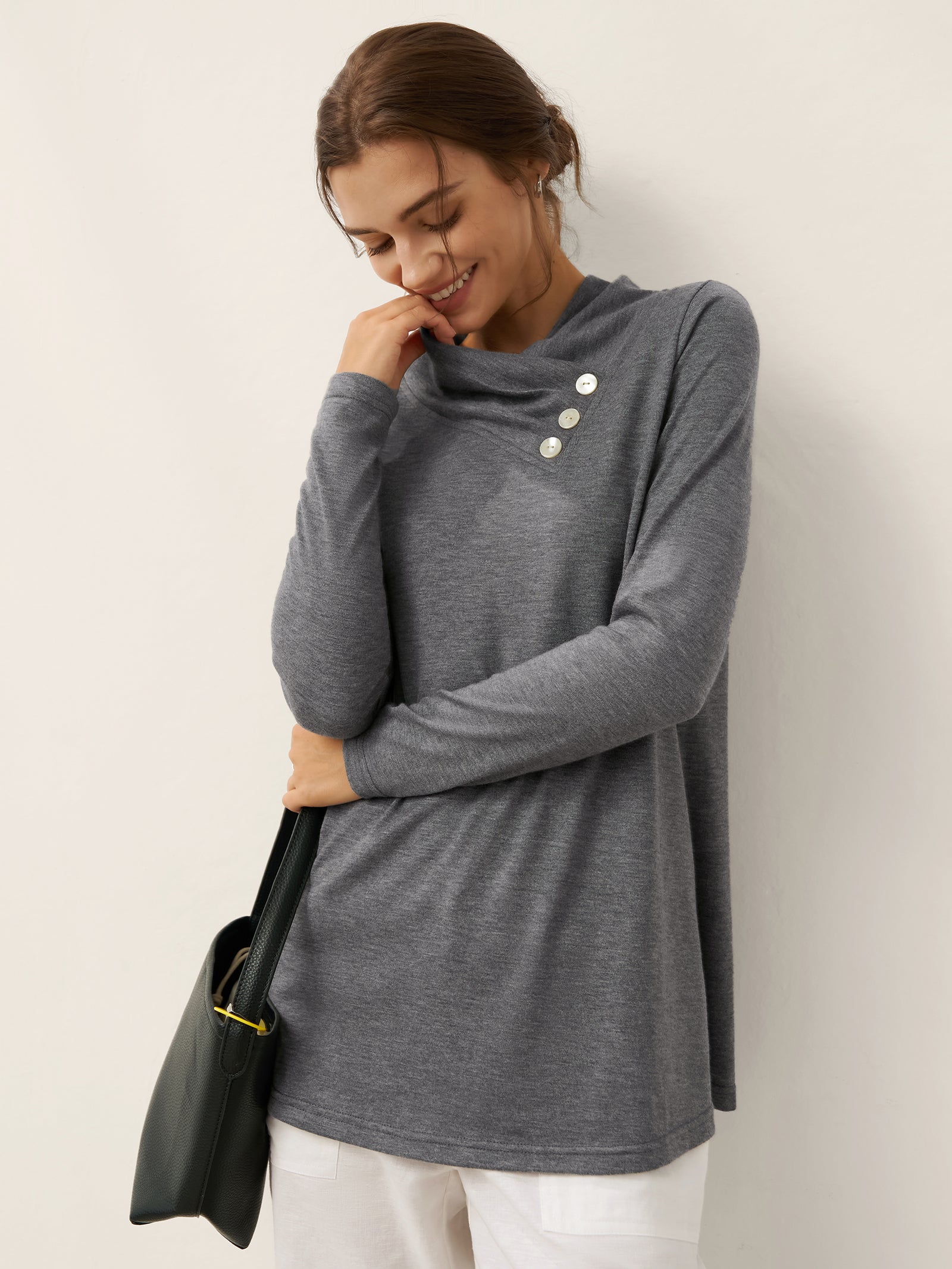 Asymmetric Cowl Neck Stretch Top TATIANA