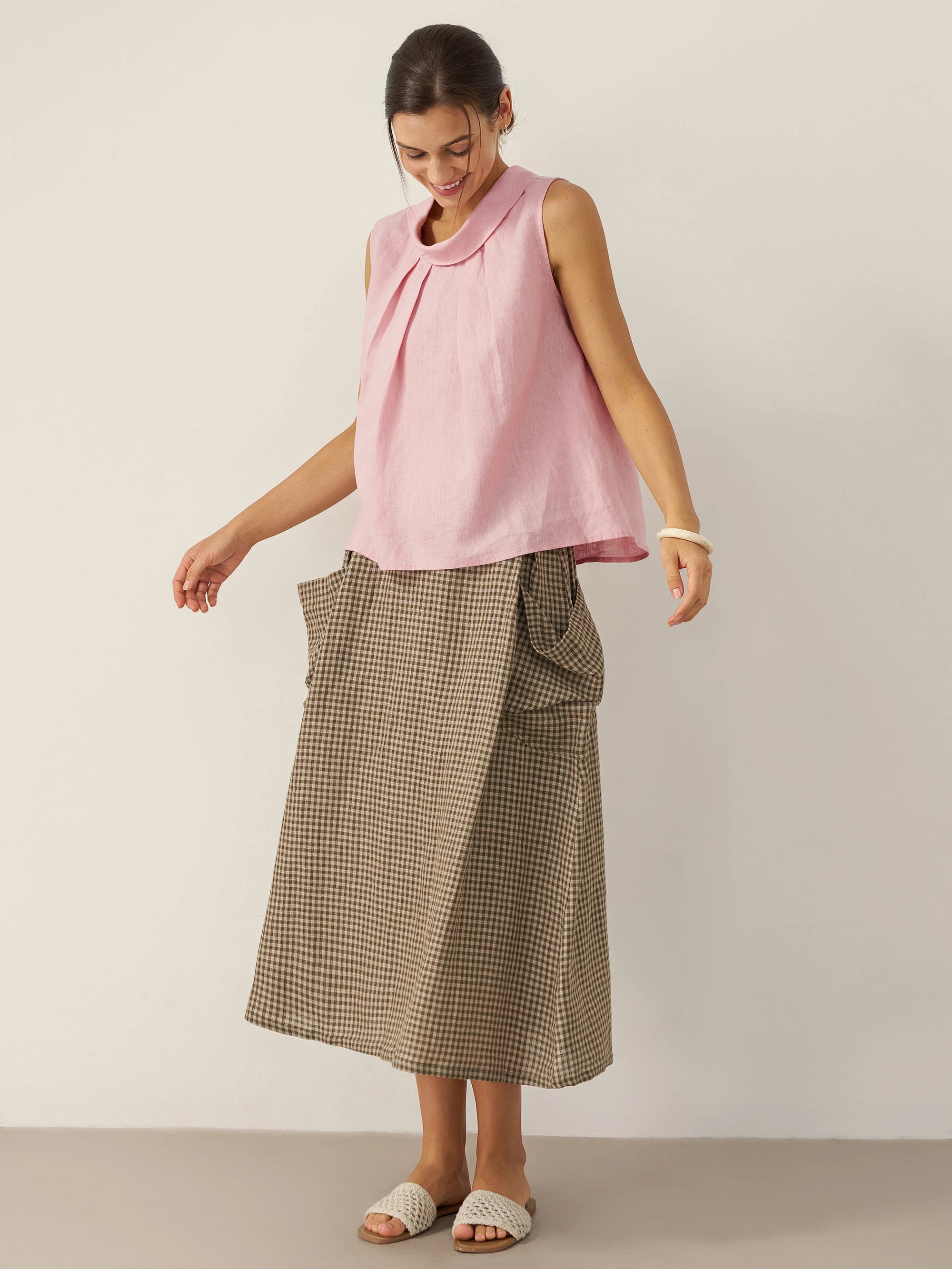 100% Linen Structured Collar Sleeveless Blouse BLAIR