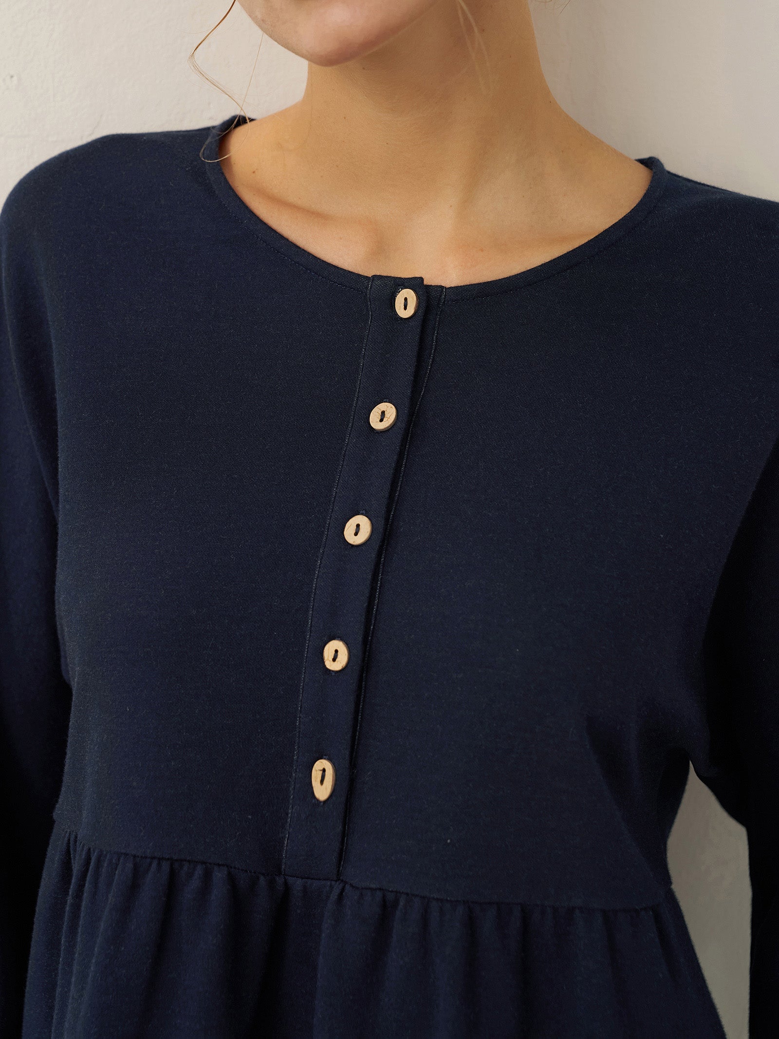 Cotton Patchwork Cuff Button Decor Top AUDREY