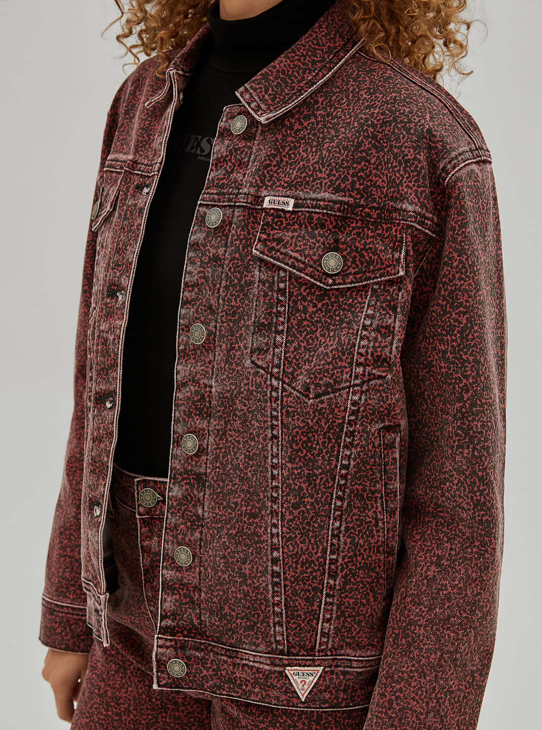 Guess Originals Red Multi Rey Textured Denim Jacket