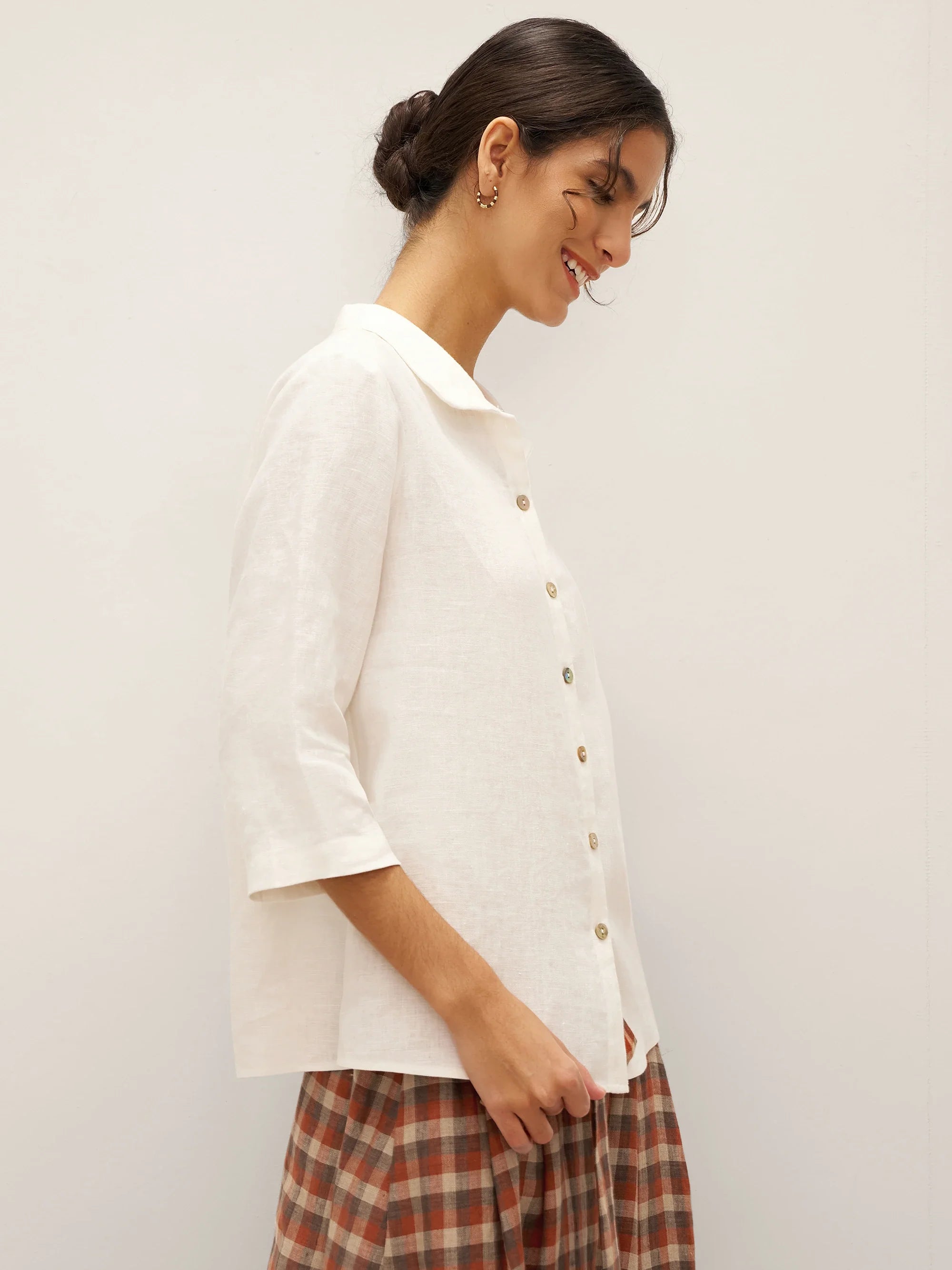 100% Linen Peter Pan Collar 3/4 Sleeve Shirt ASTRID