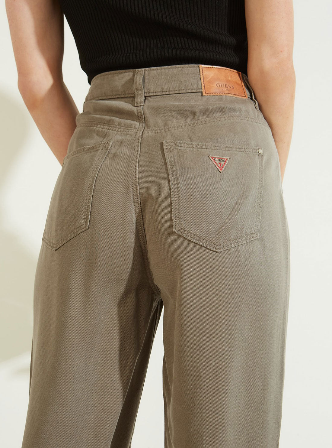 Eco High-Rise Straight Leg Denim Mom Jeans in Green Khaki