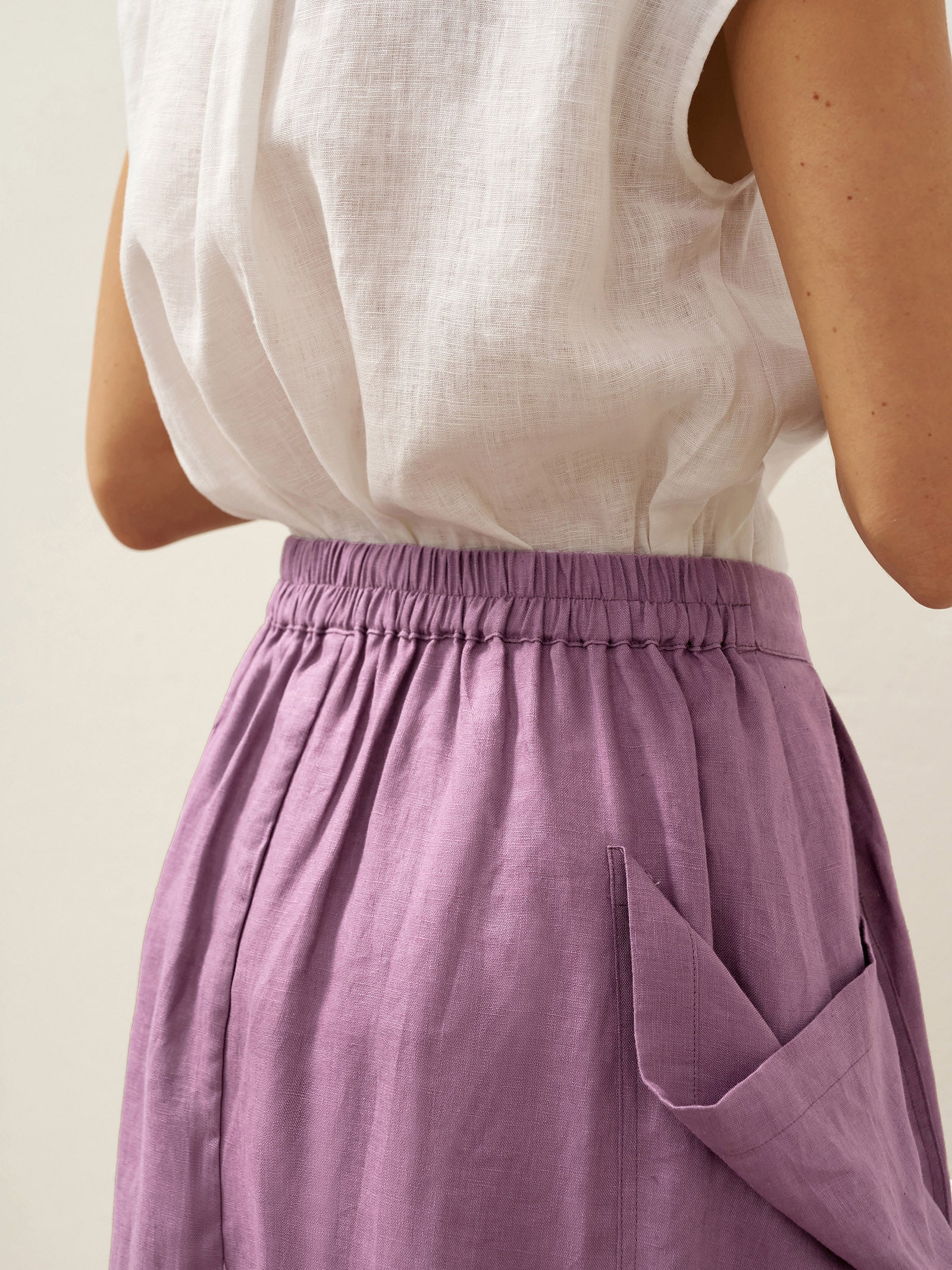 100% Linen Elastic Waist Skirt MARINA