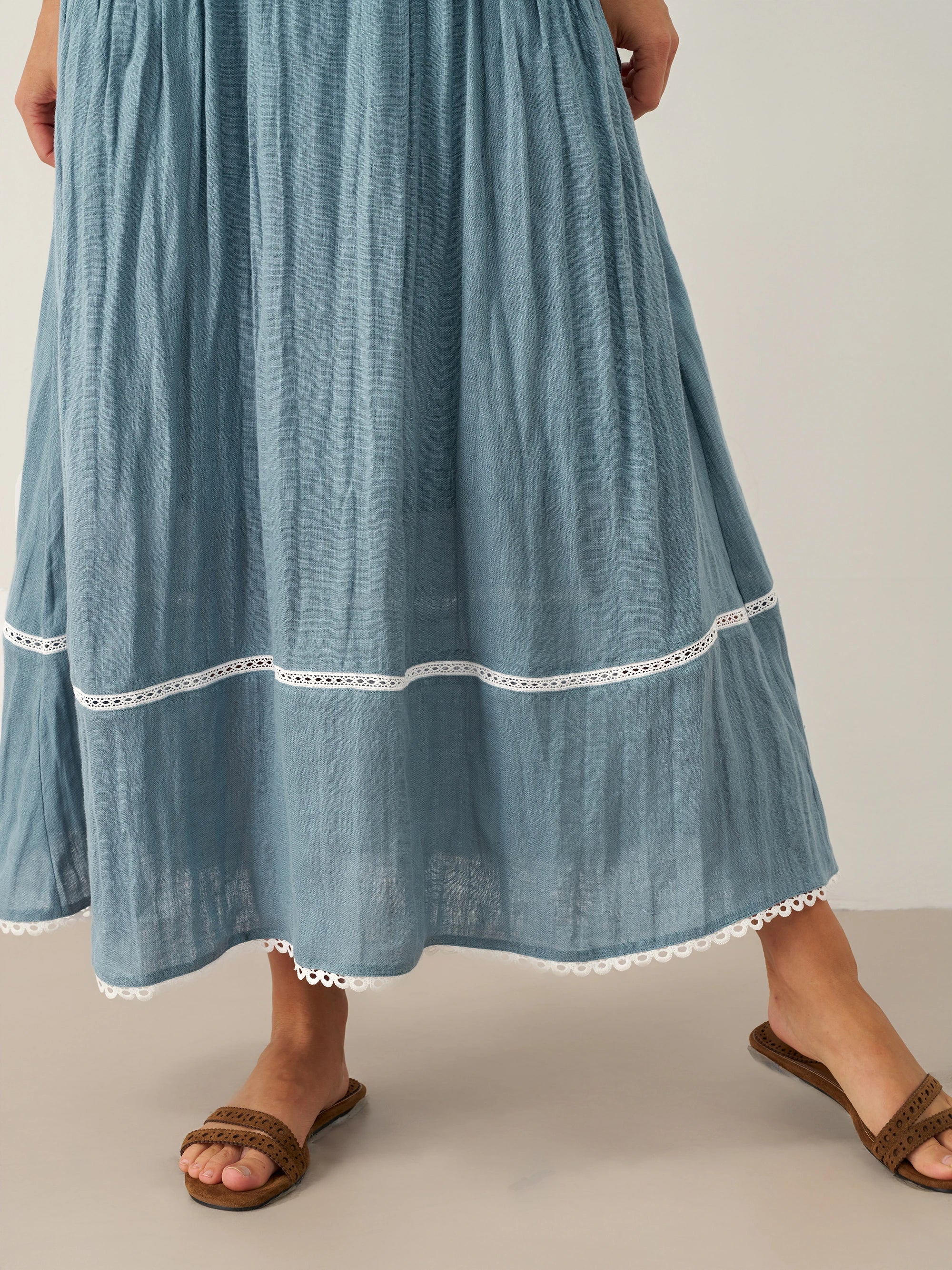 100% Linen Lace-Up Pocket Skirt FENLA