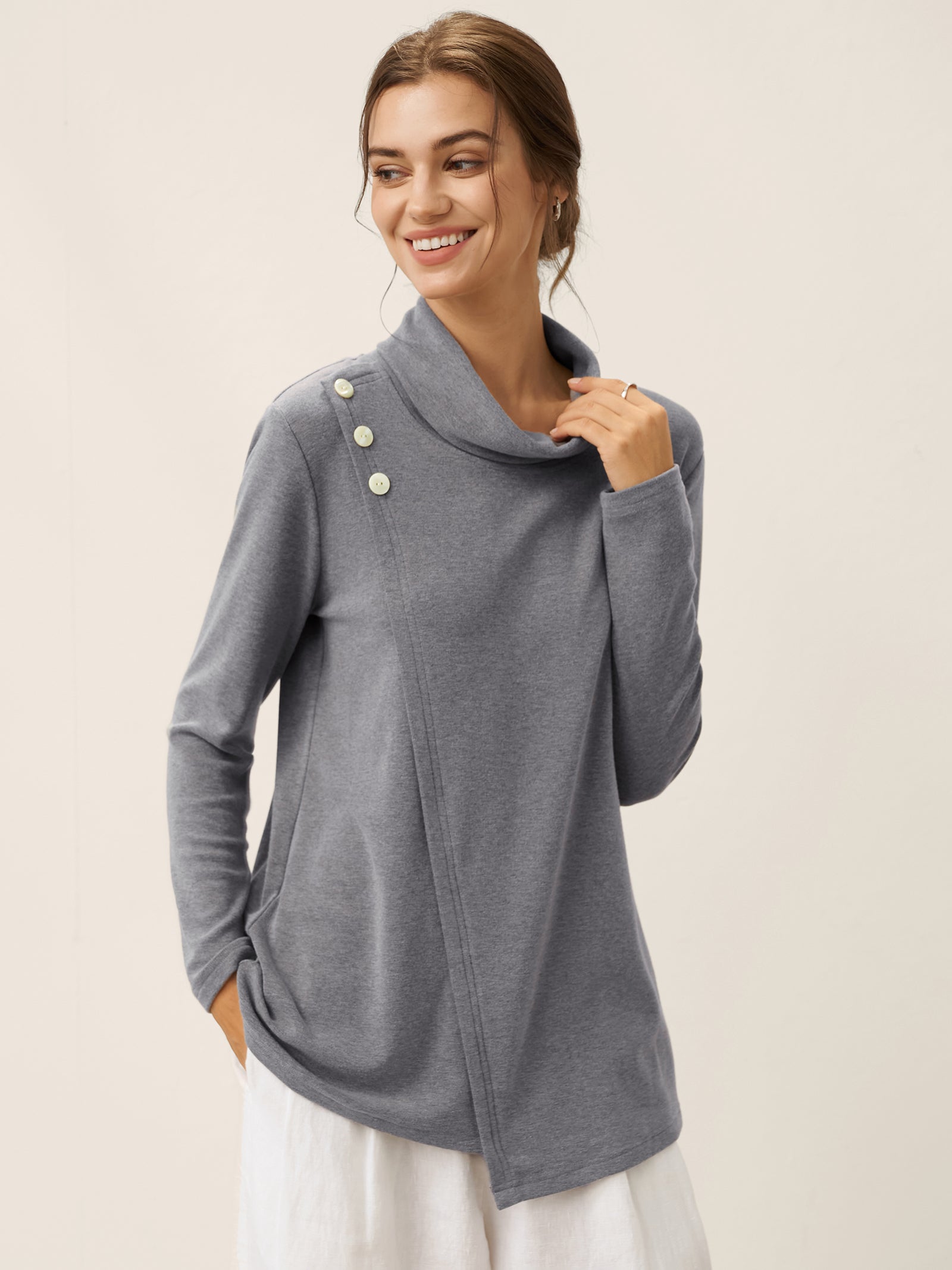 Mock Neck Buttoned Stretch Top ZARIA