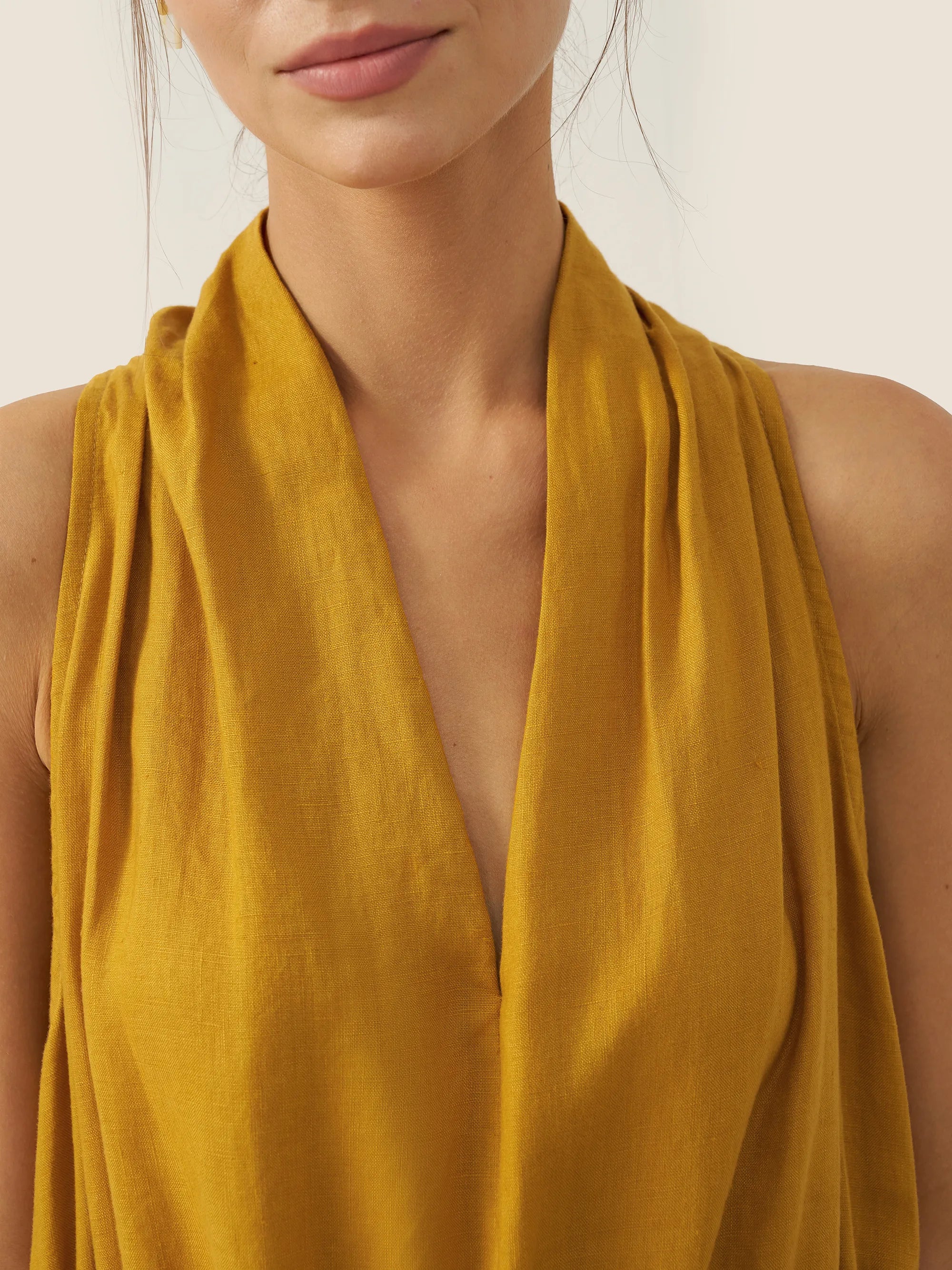 100% Linen V-Neck Halter Maxi Dress BETH