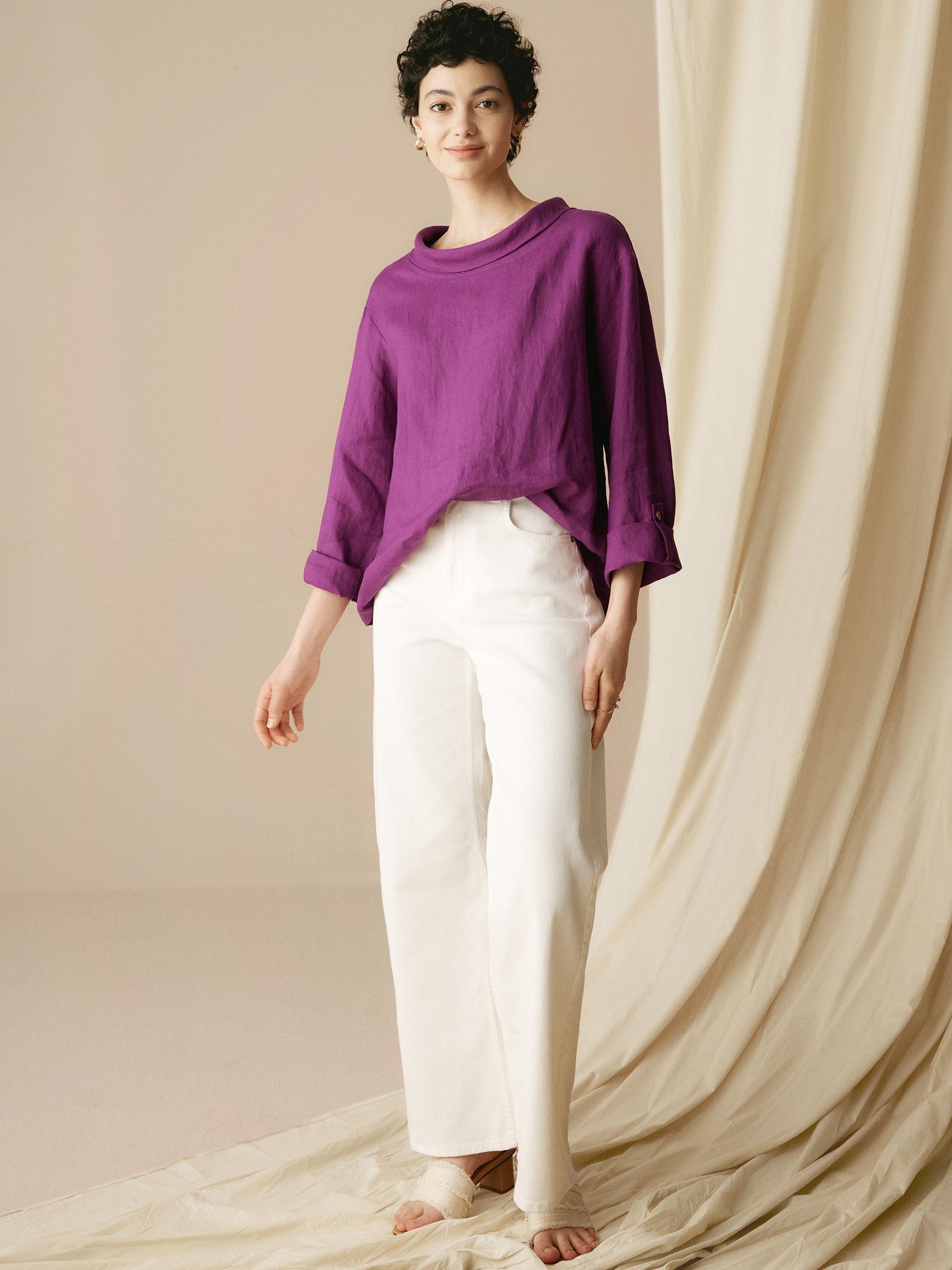 100% Linen Draped Neck Top HOLLIS