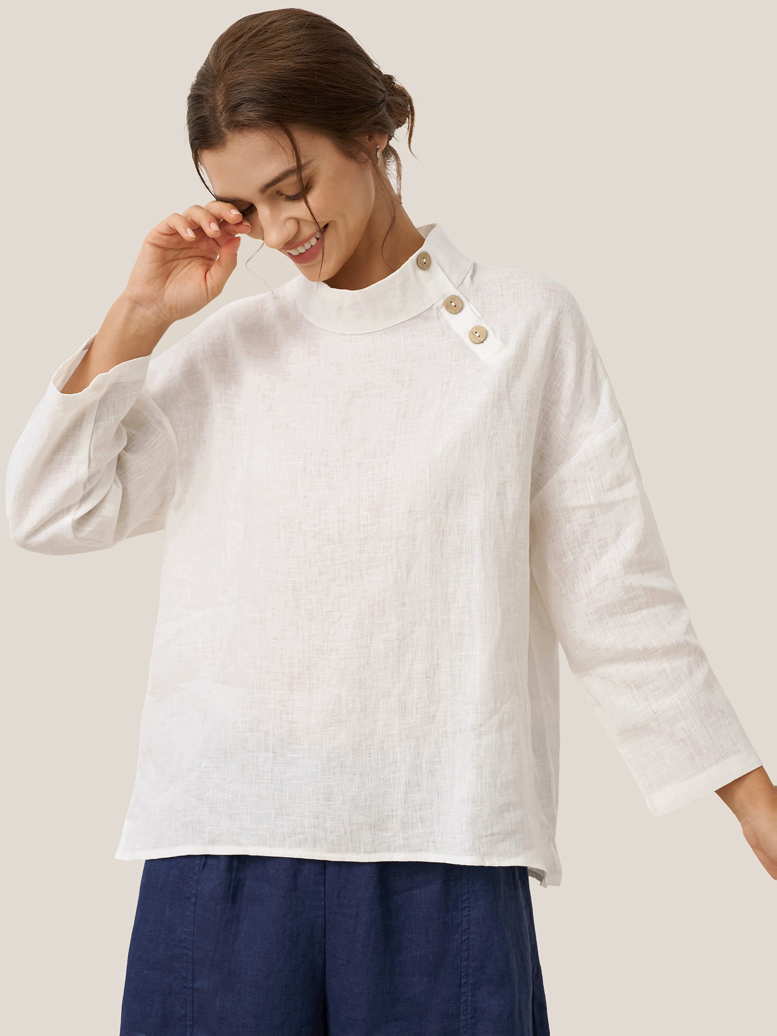100% Linen Classic Side Neck Top CORA