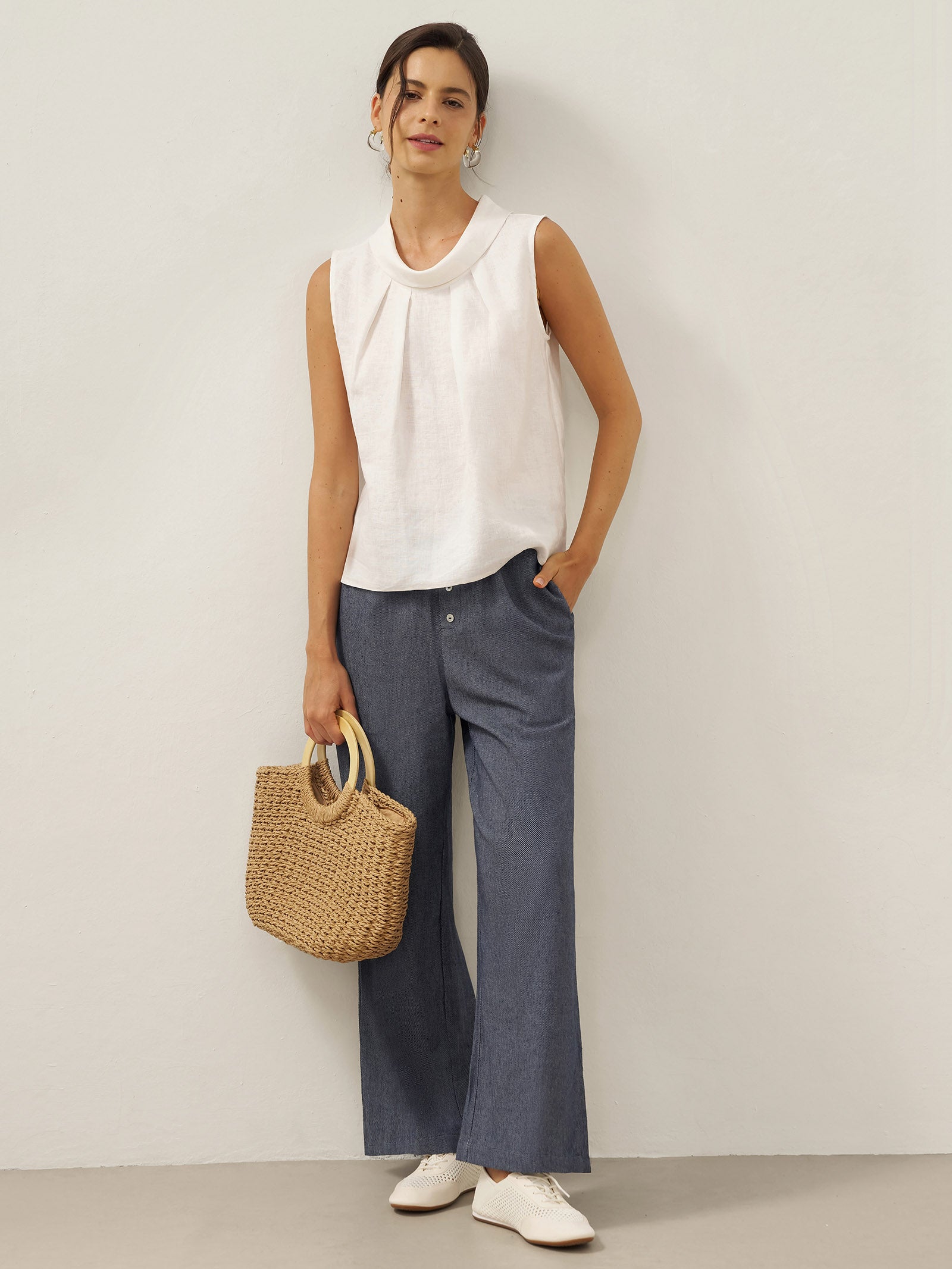 100% Linen Structured Collar Sleeveless Blouse BLAIR