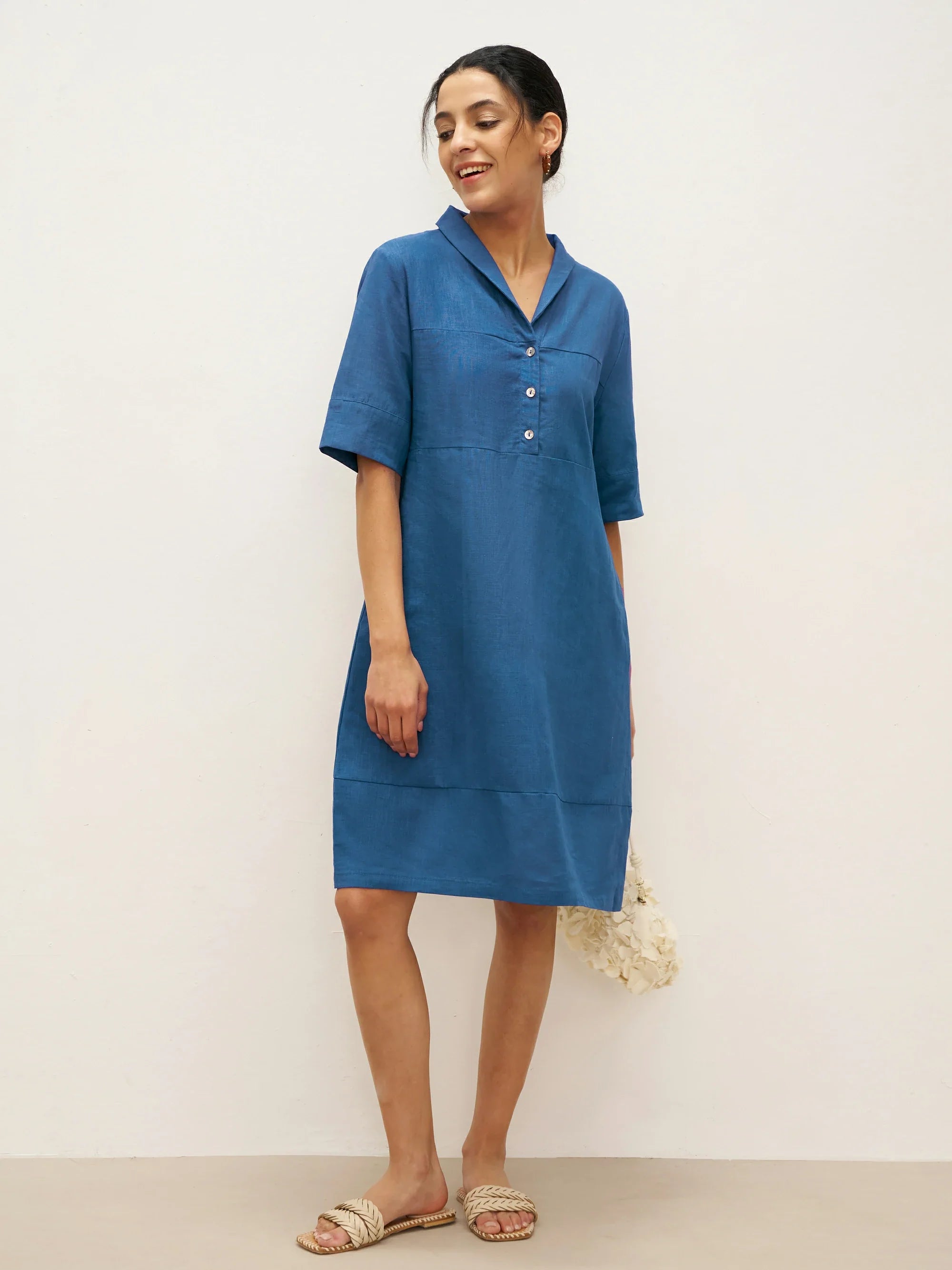 Linen Shawl V-Neck Half Sleeve Minidress LIVIA