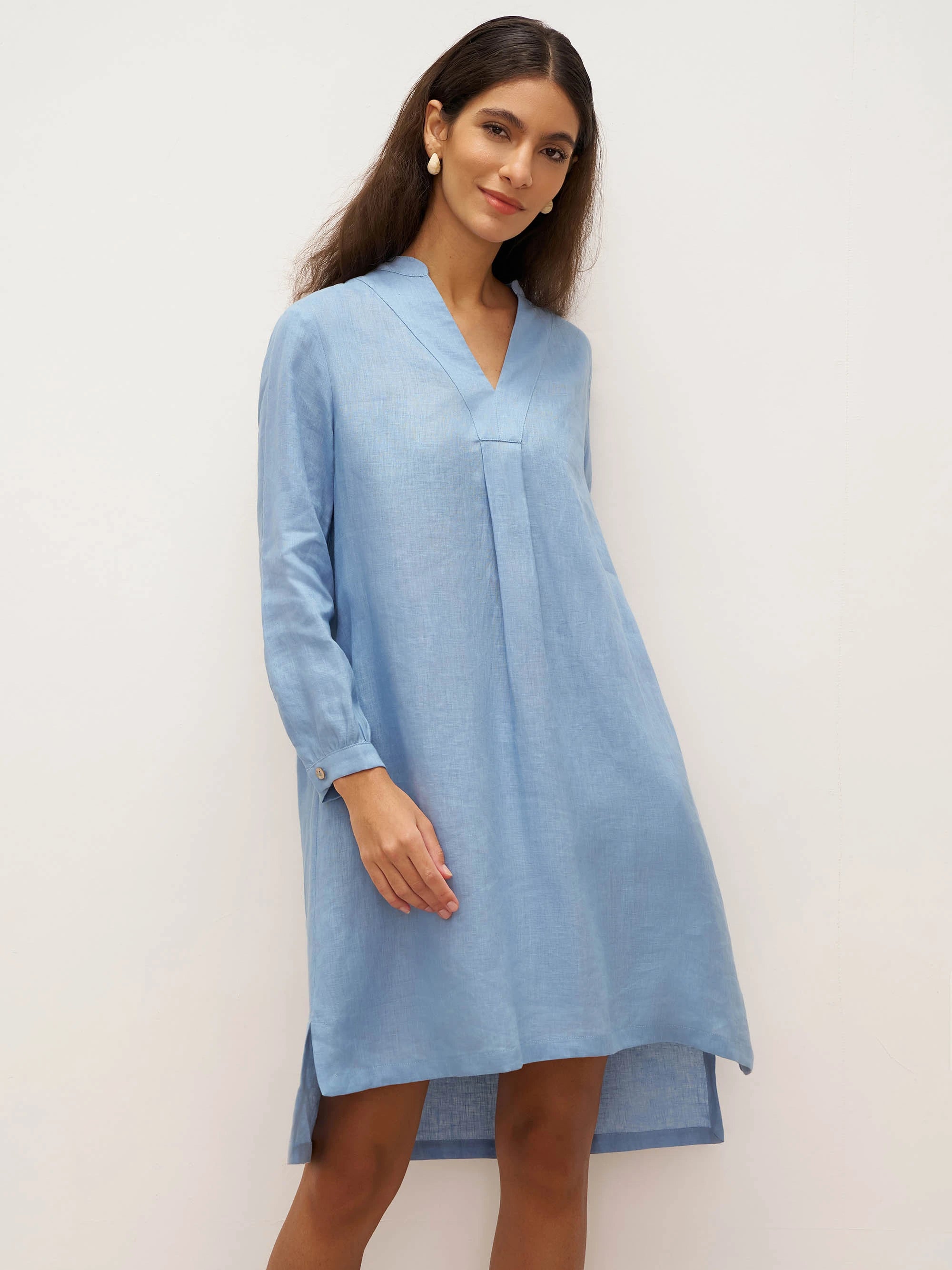100% Linen V-Neck Pullover Shirt Dress JADEN