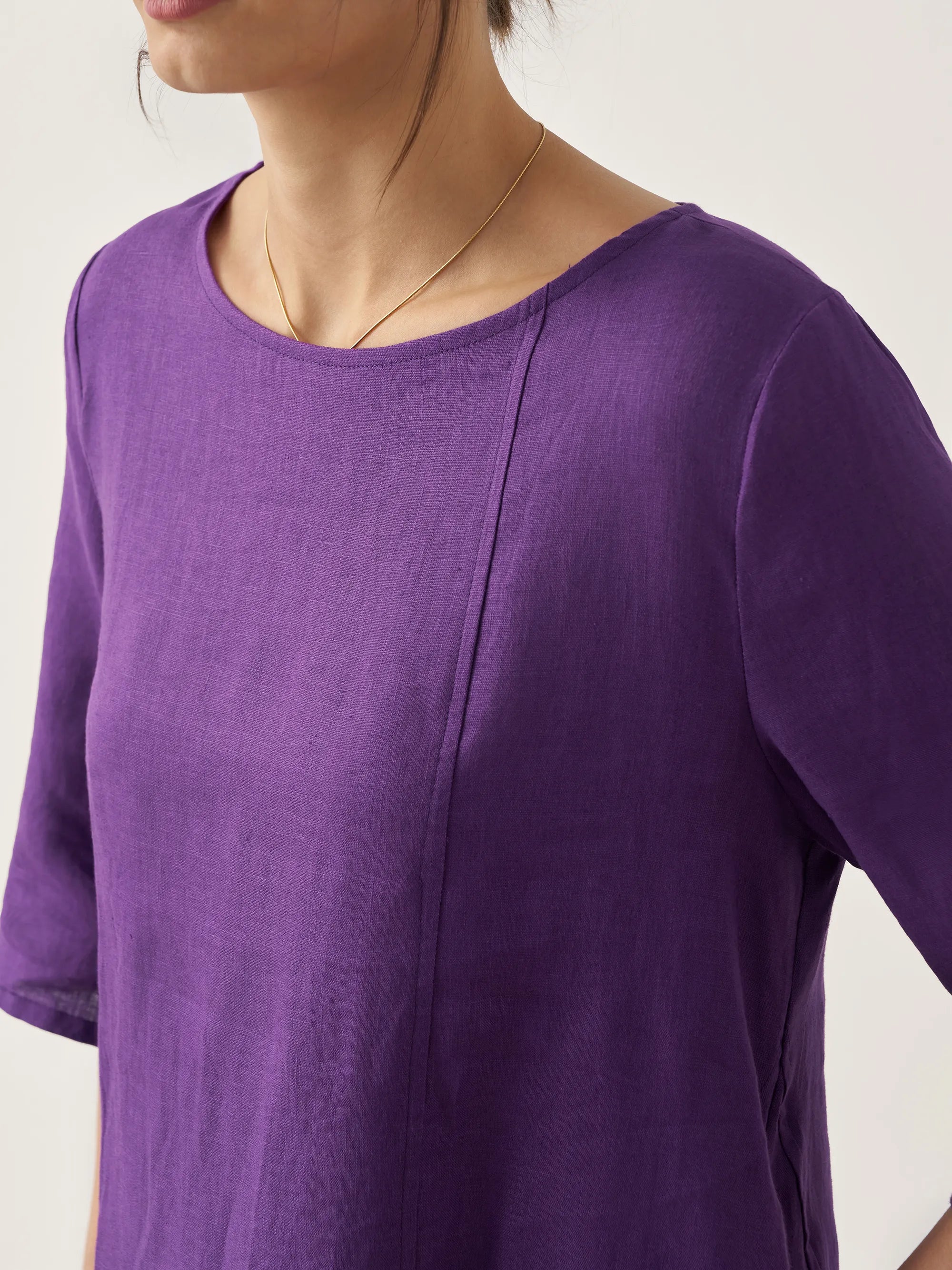 100% Linen Collarless Mid-Length Dress SOFIA