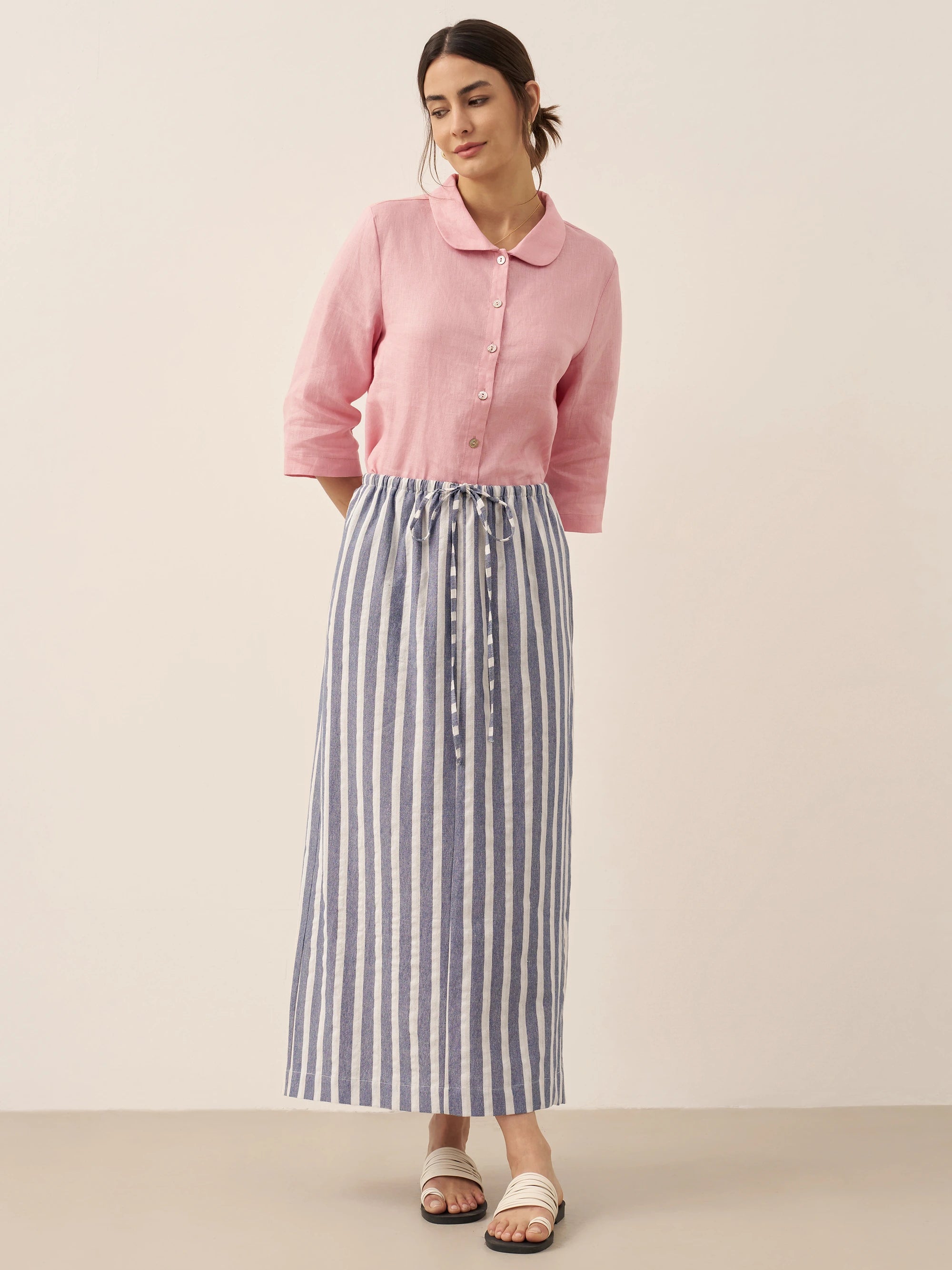Linen Striped Drawstring Skirt ELISE