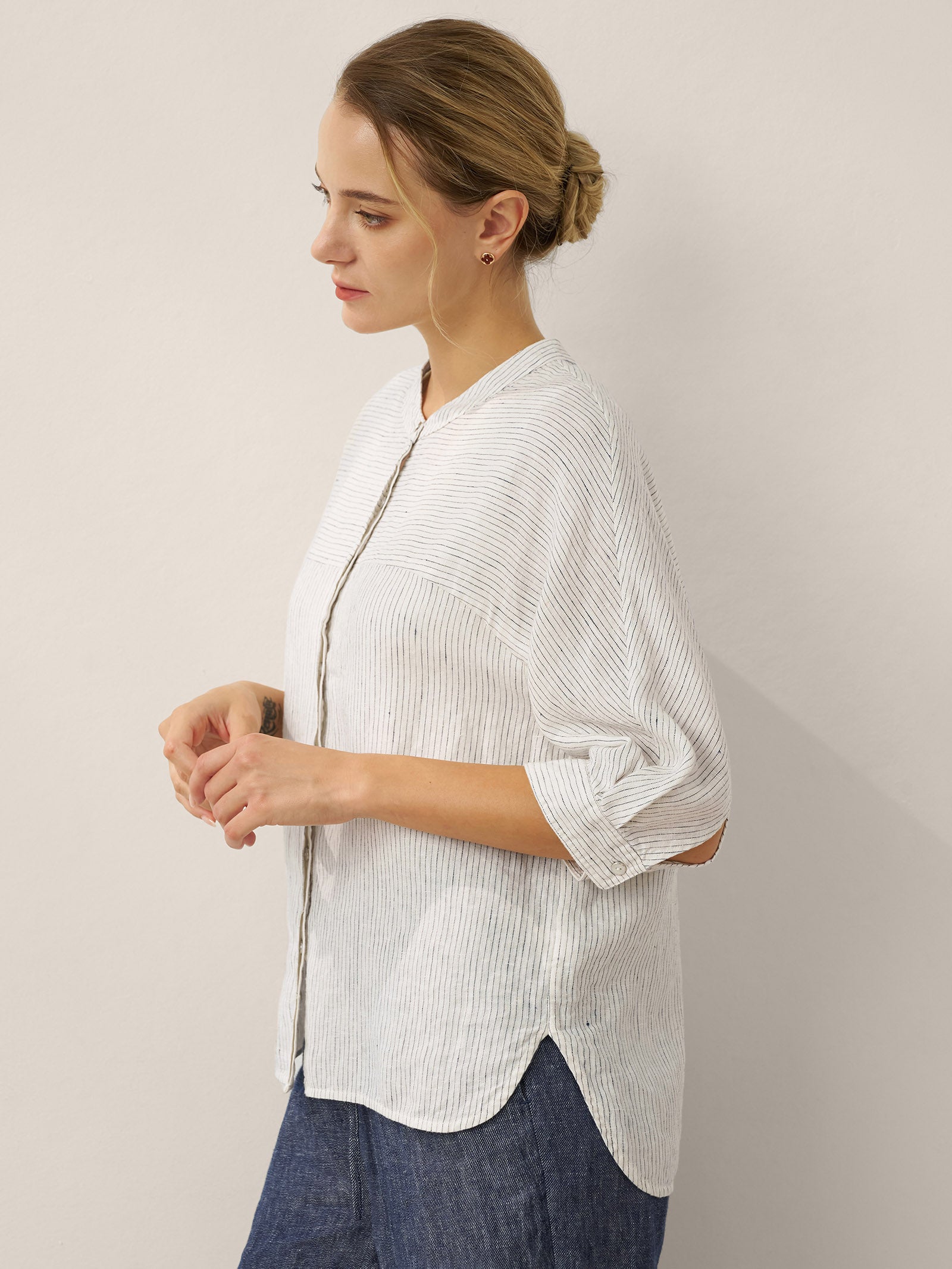 100% Linen Striped Three-Quarter Sleeve Shirt SKYLAR