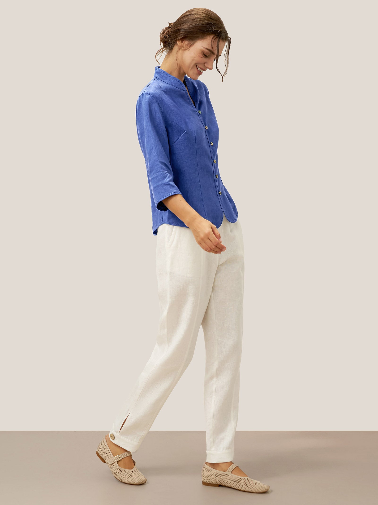 100% Linen Hand Button Fitted Jacket AMELIA