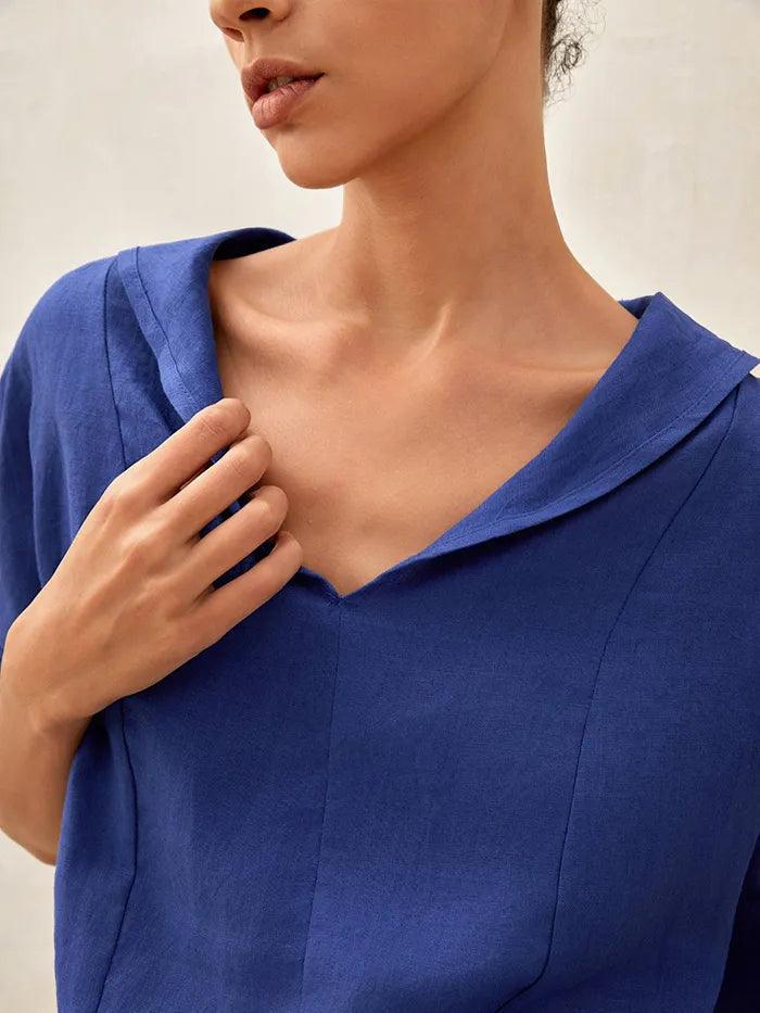 100% Linen V-Neck Short Sleeve Shirt SIERRA