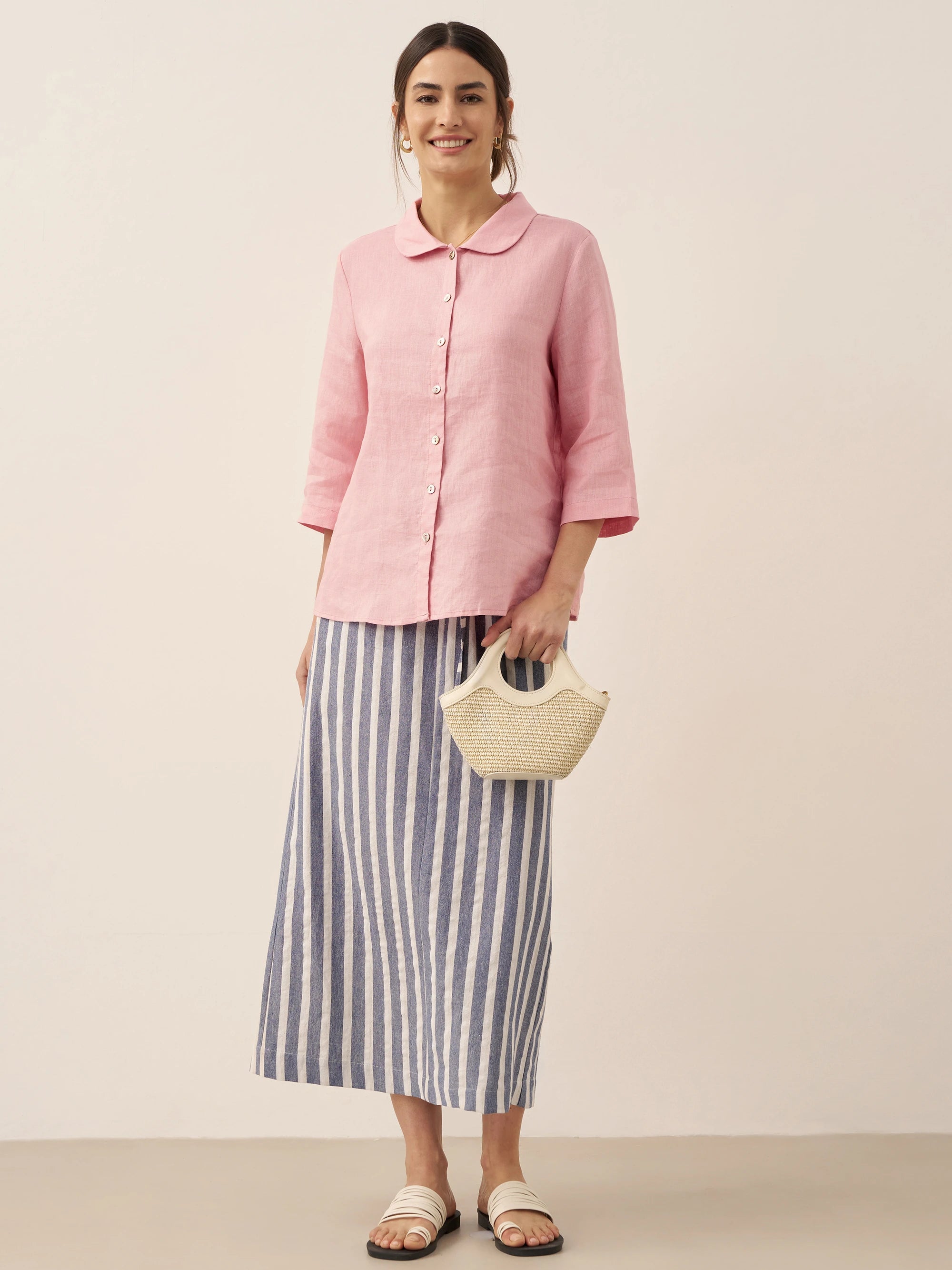 Linen Striped Drawstring Skirt ELISE