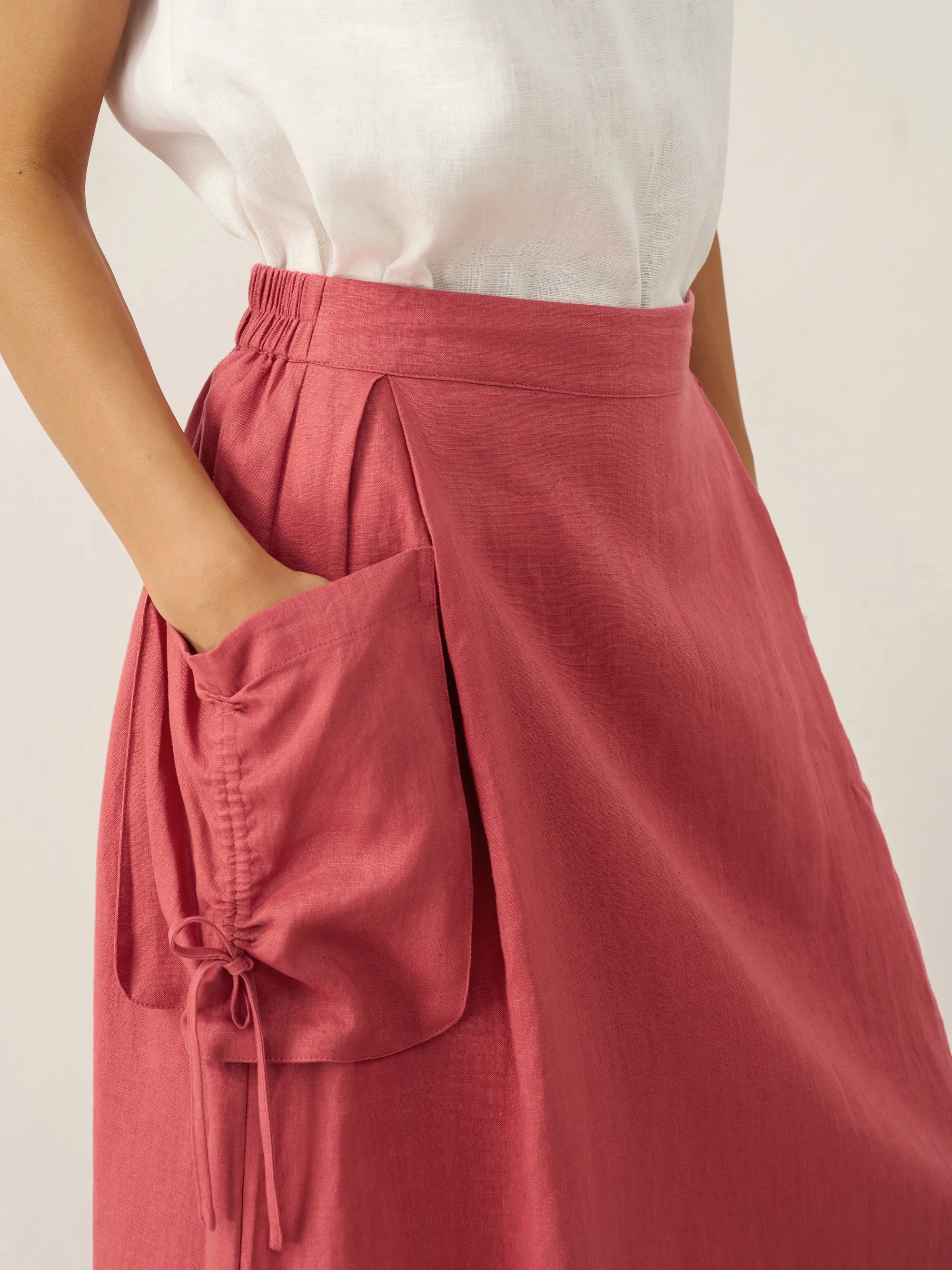 100% Linen Drawstring Pocket Skirt TESS
