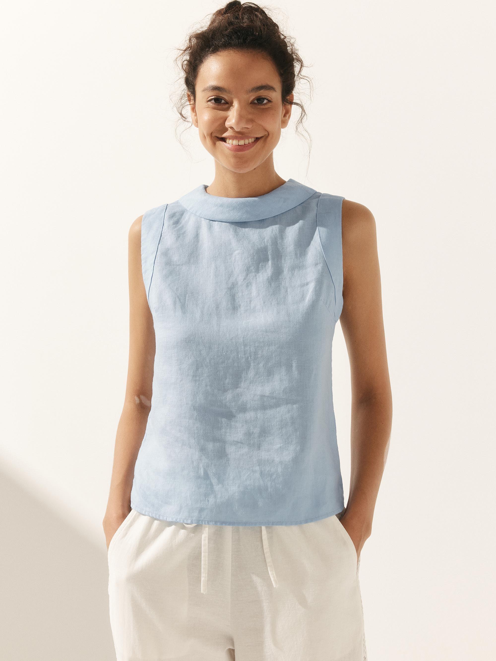 100% Linen Draped Collar Tank Top