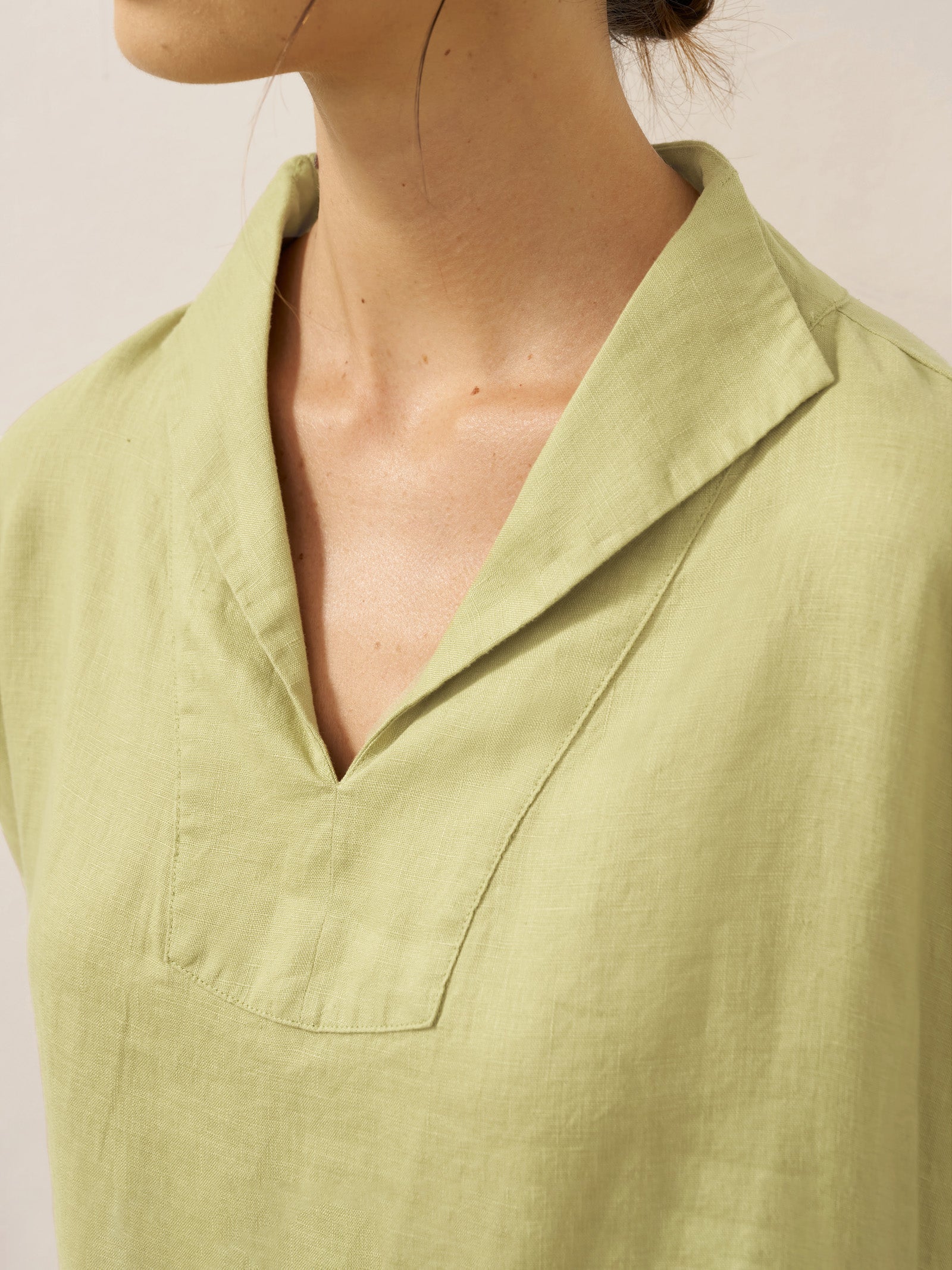 100% Linen Collared Pleated Waist A-Line Midi Dress SAGE