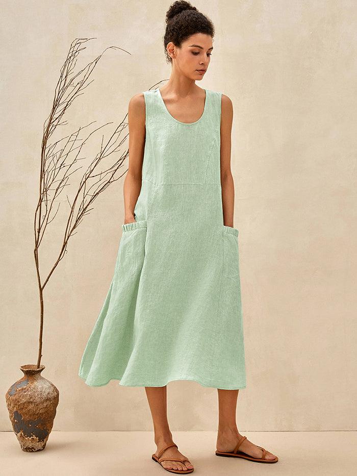 100% Linen Swing Beach Tank Dress GIANA