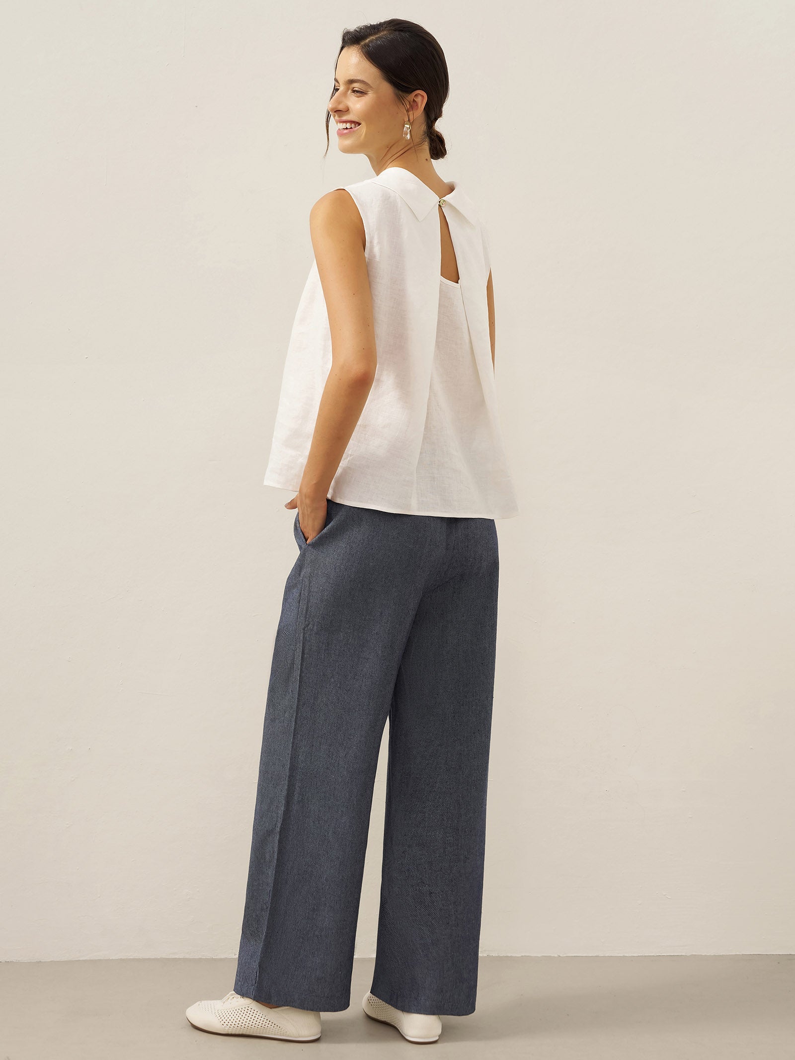 100% Linen Structured Collar Sleeveless Blouse BLAIR