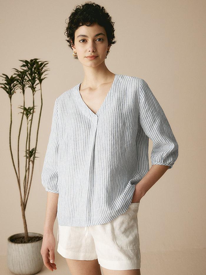 100% Linen Puff Sleeves Top LEAH