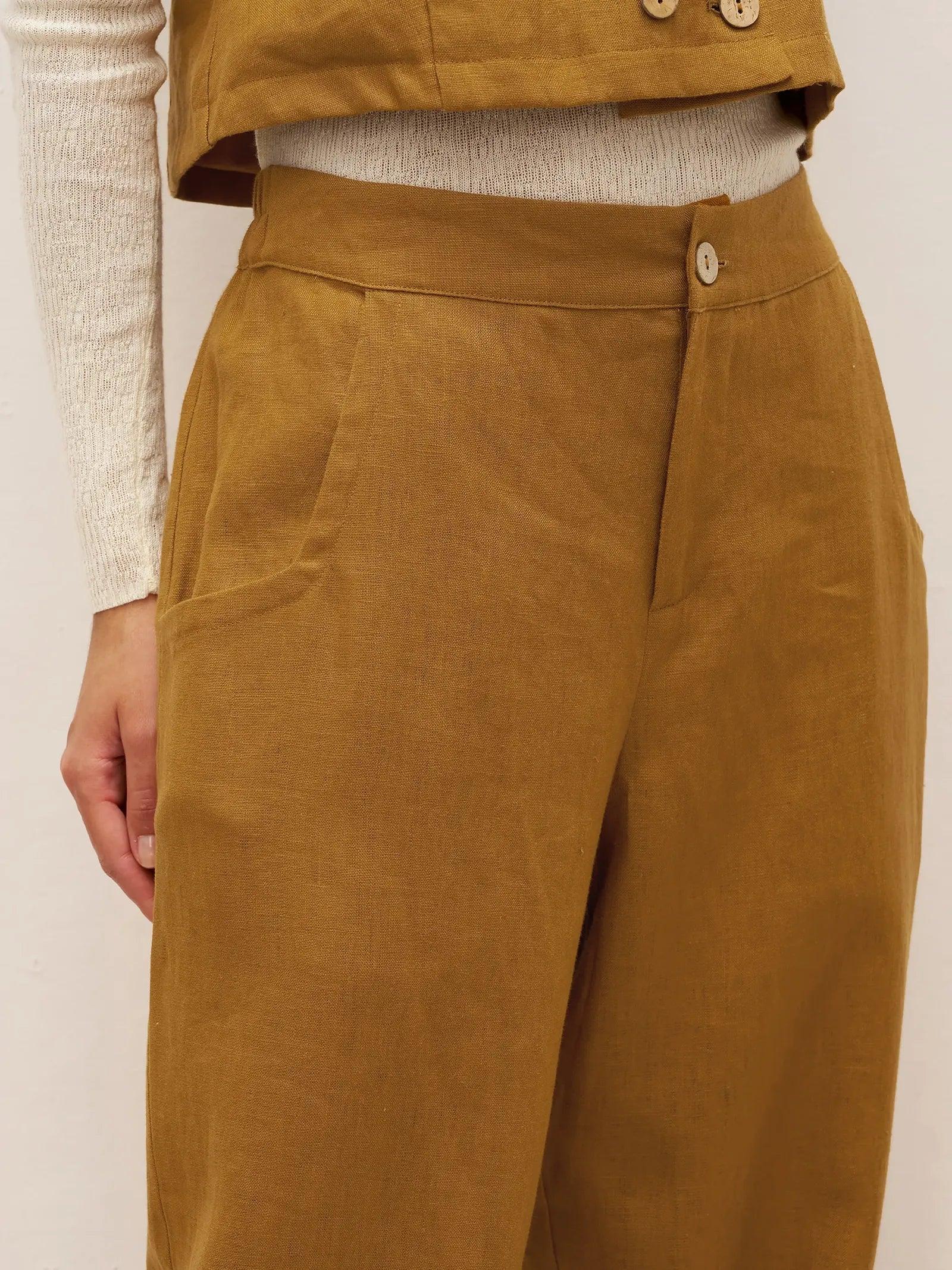 100% Linen Banana Cut Pants with Pockets EDELINE