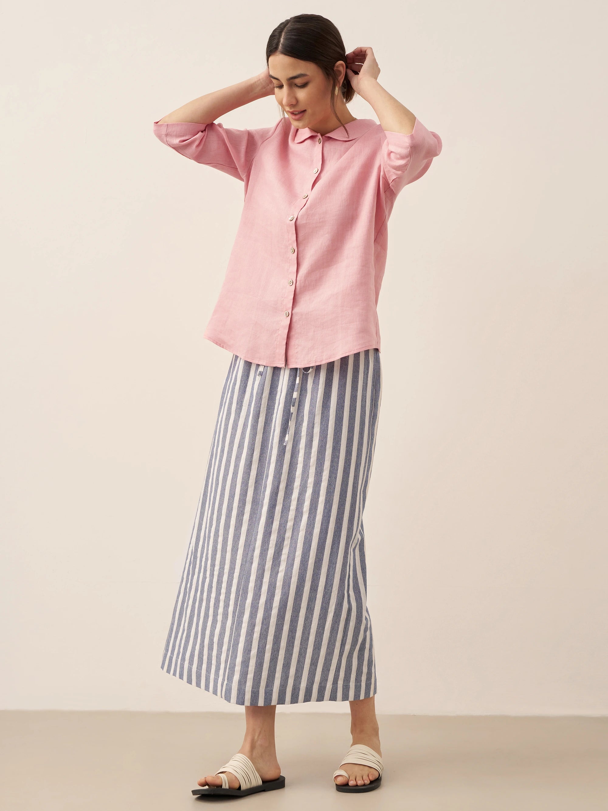 100% Linen Peter Pan Collar 3/4 Sleeve Shirt ASTRID