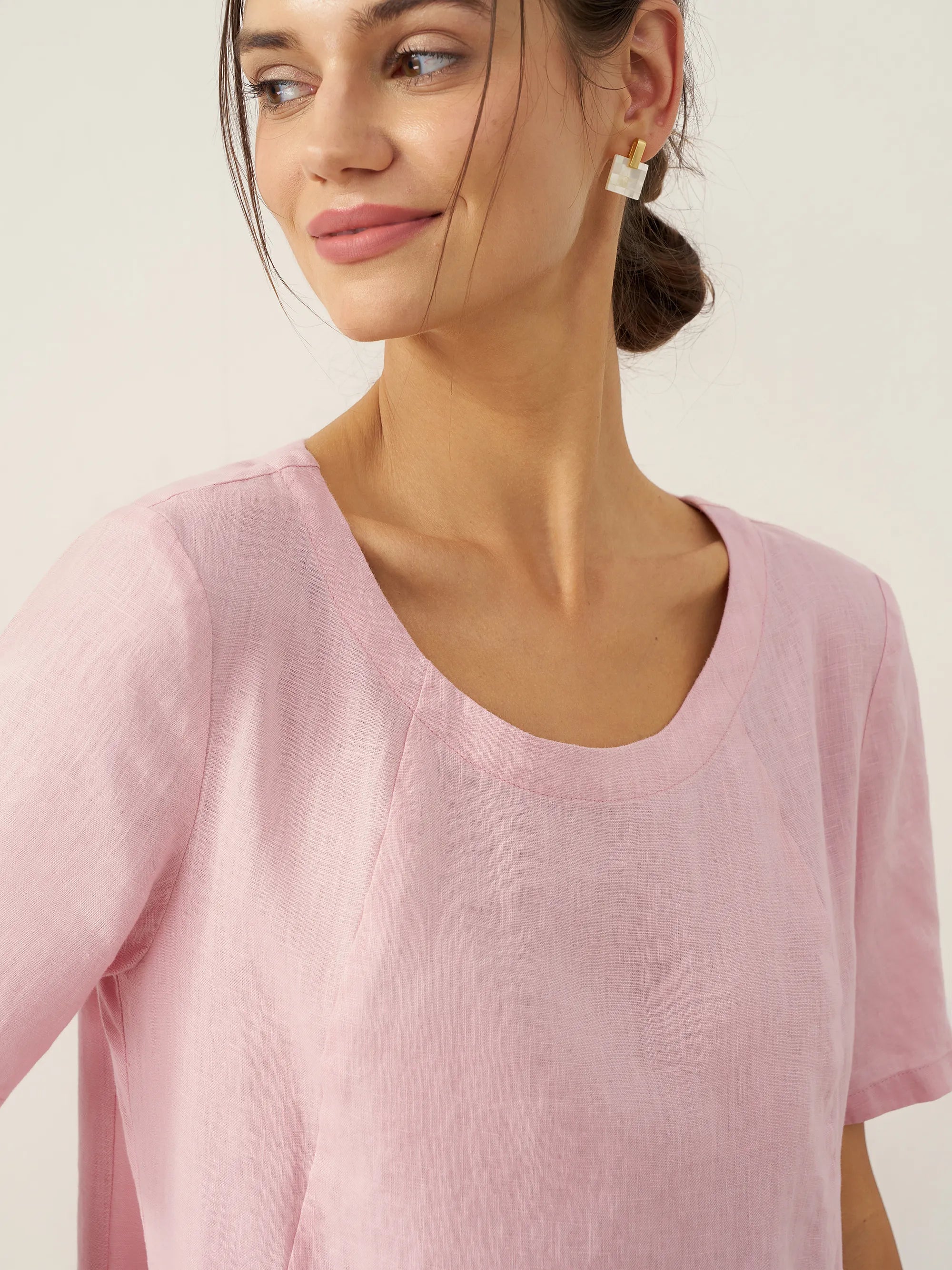 100% Linen Round Neck Patch Pocket Midi Dress XENA