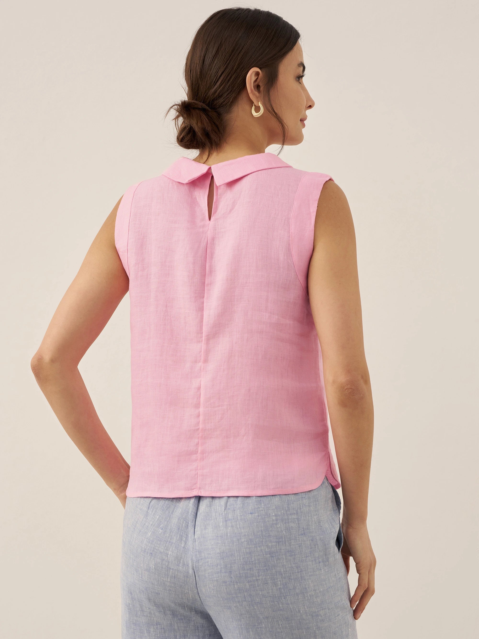 100% Linen Draped Collar Tank Top