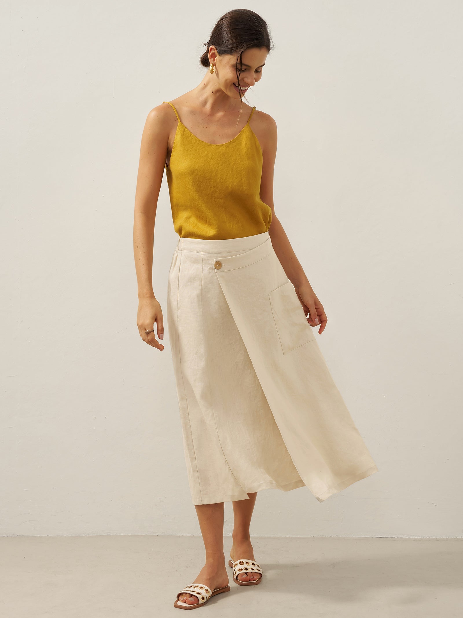 100% Linen Angled Closure Wrap Skirt FRESSA