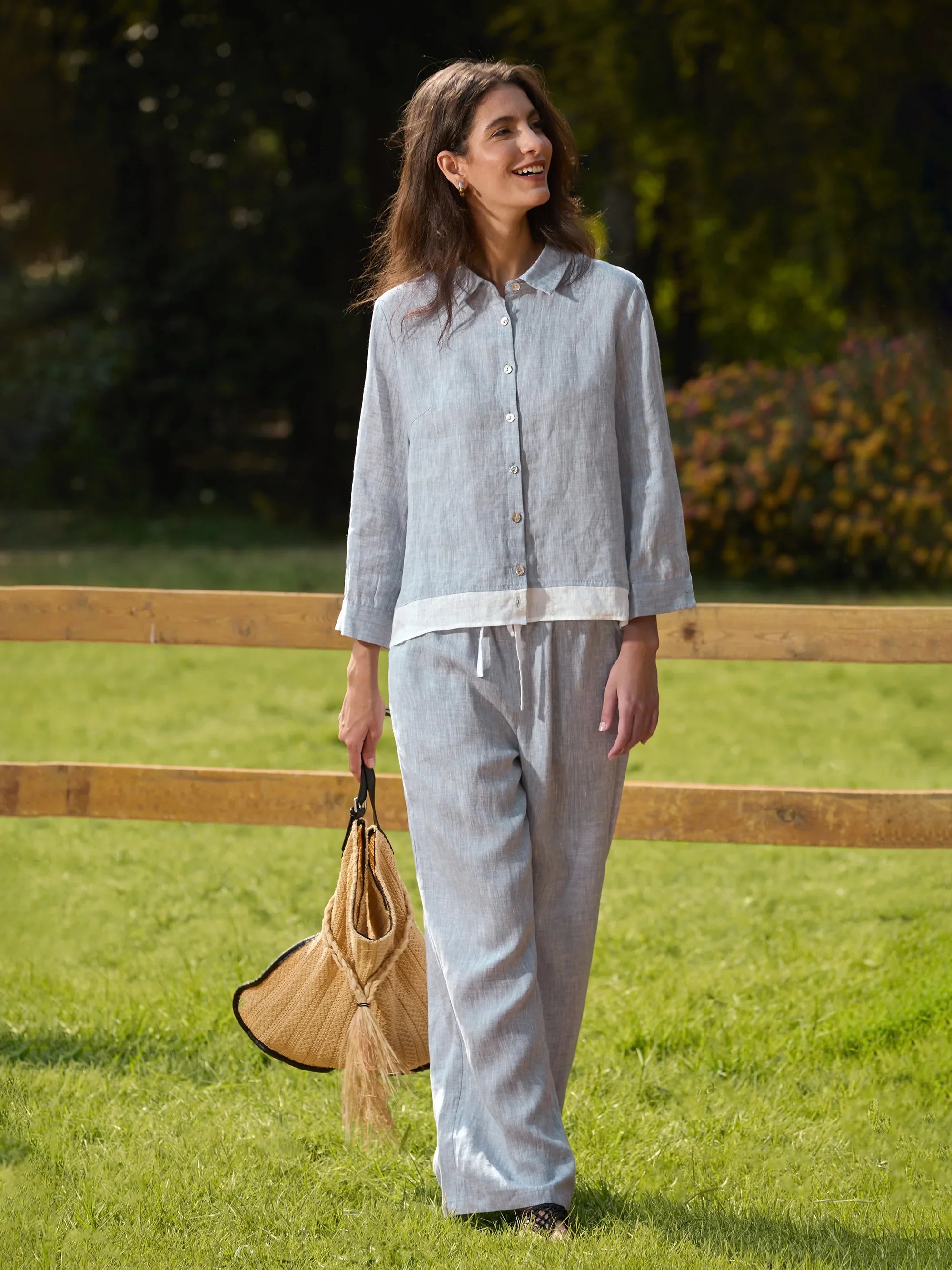 100% Linen Buttoned Closure Color-Blocked Shirt JANICE