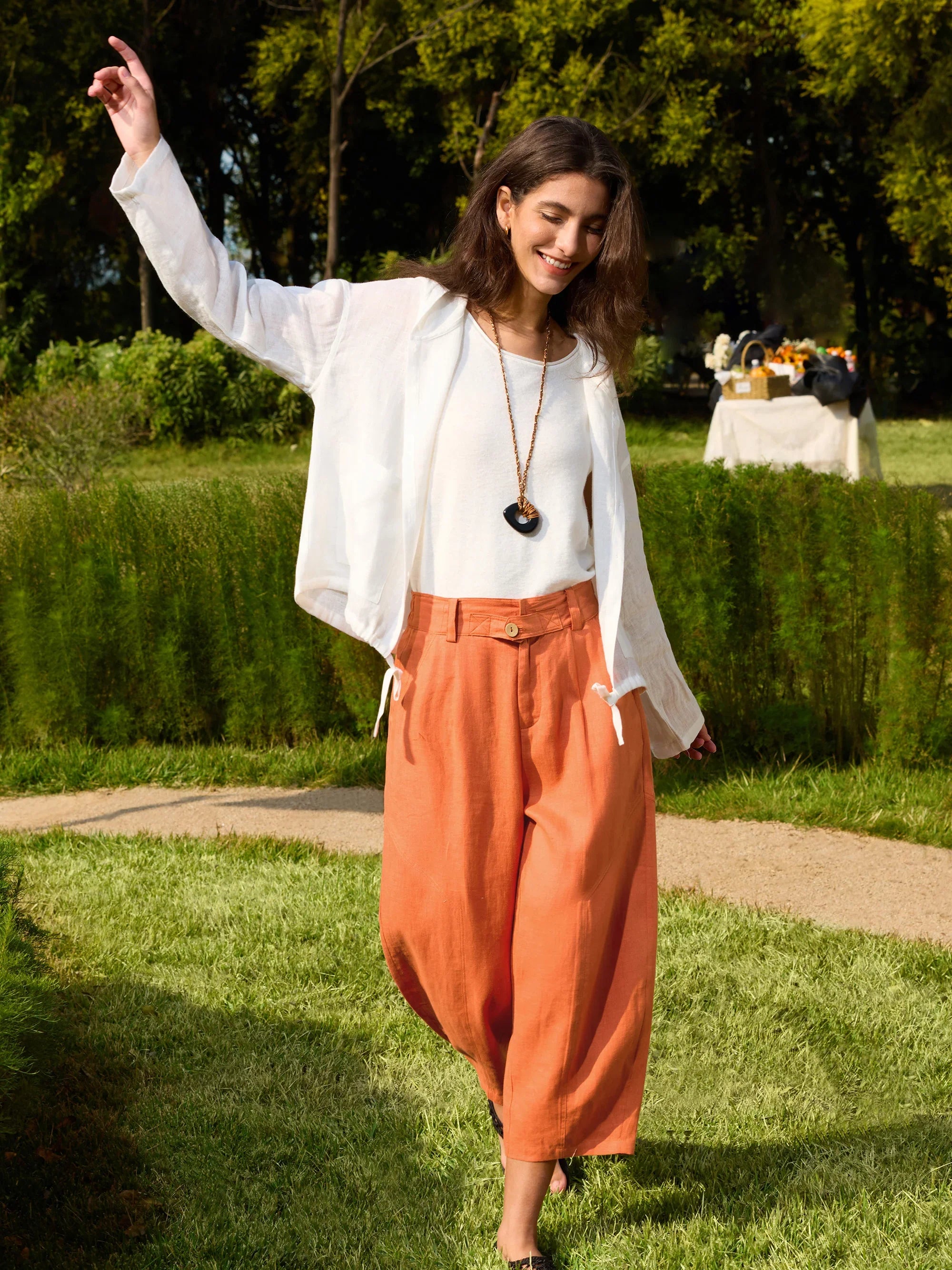 100% Linen High Waisted Ankle Pants DALLAS