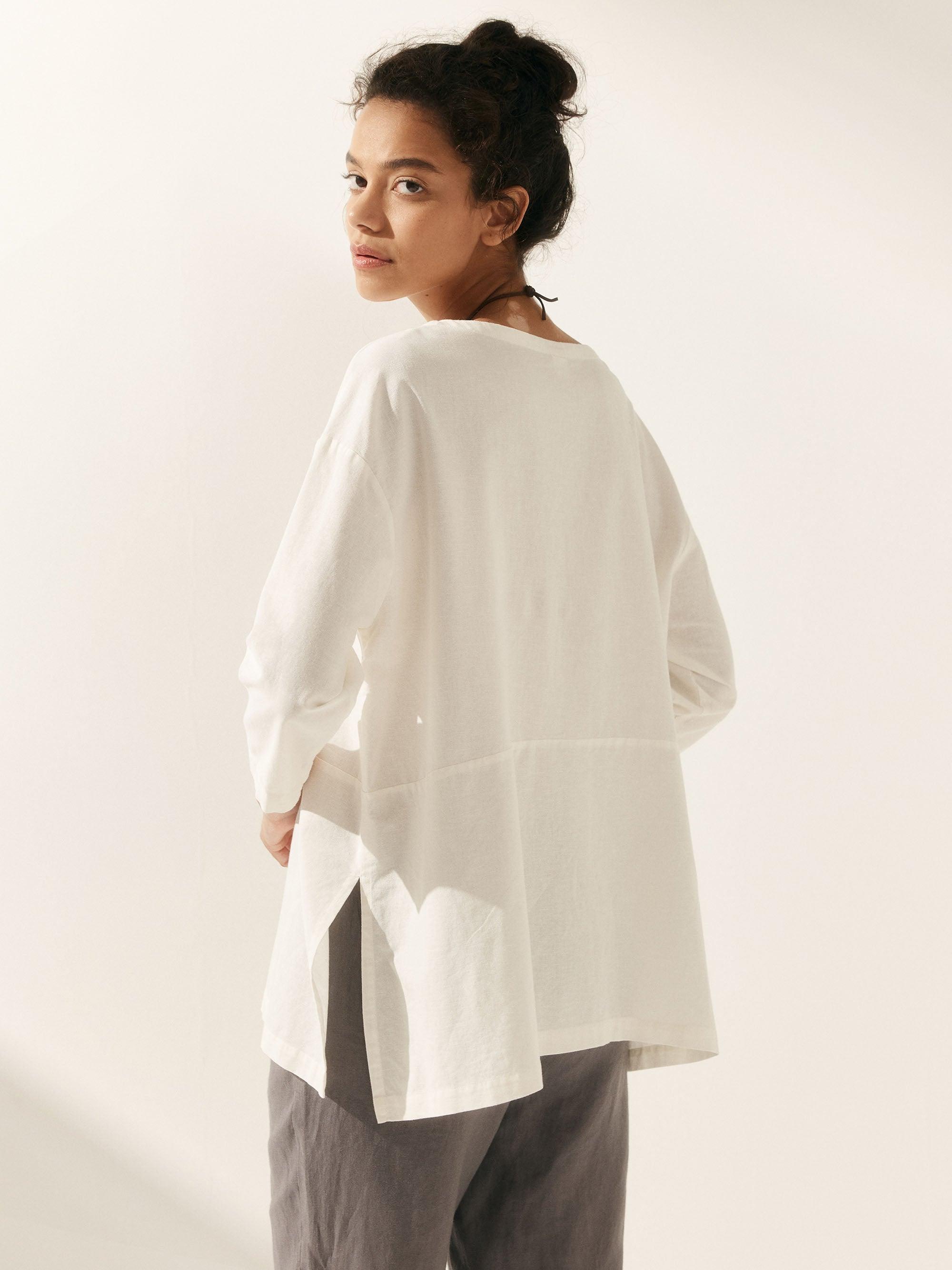 Linen White Boat Neck Oversized Top AVA