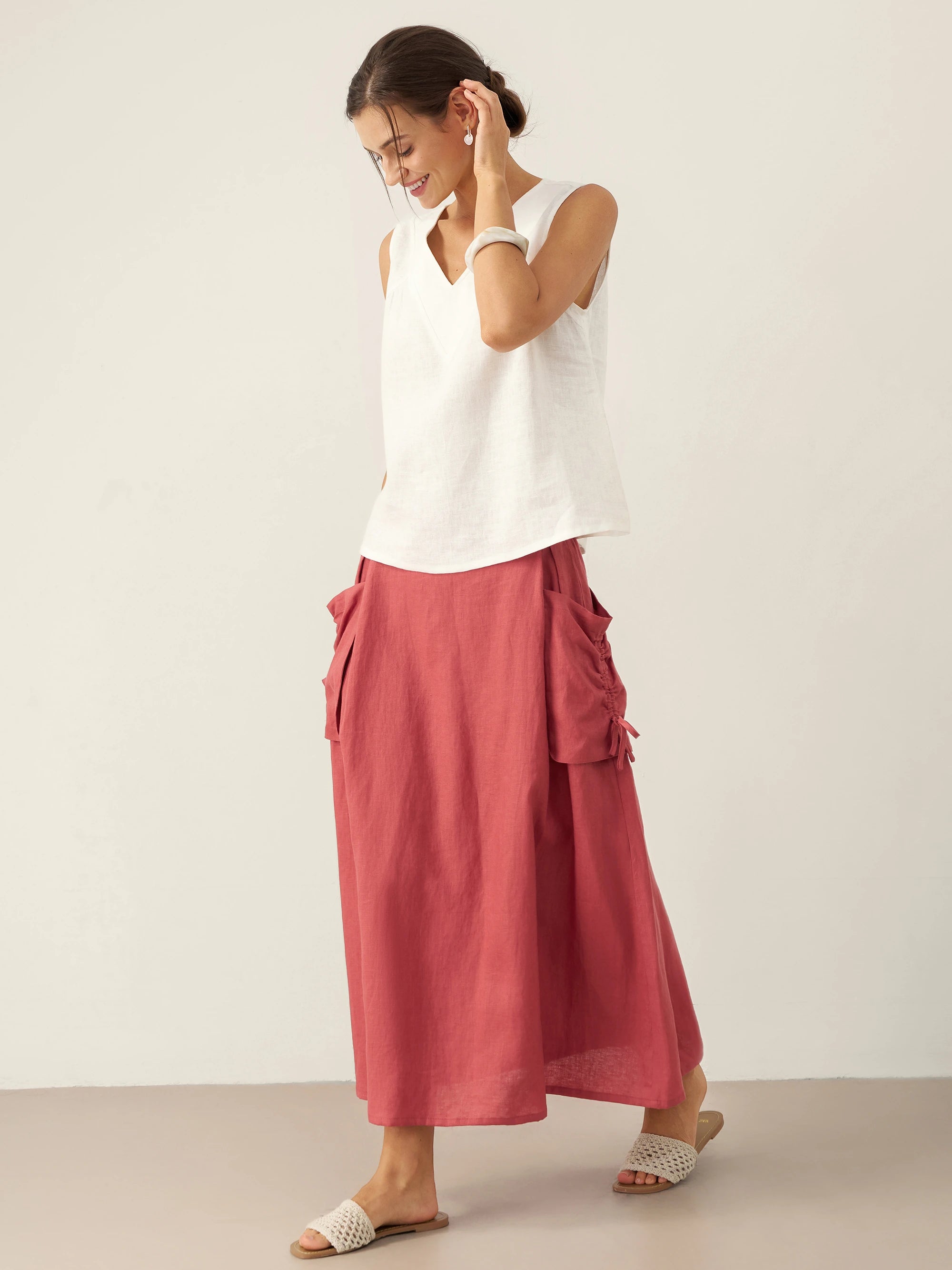 100% Linen Drawstring Pocket Skirt TESS
