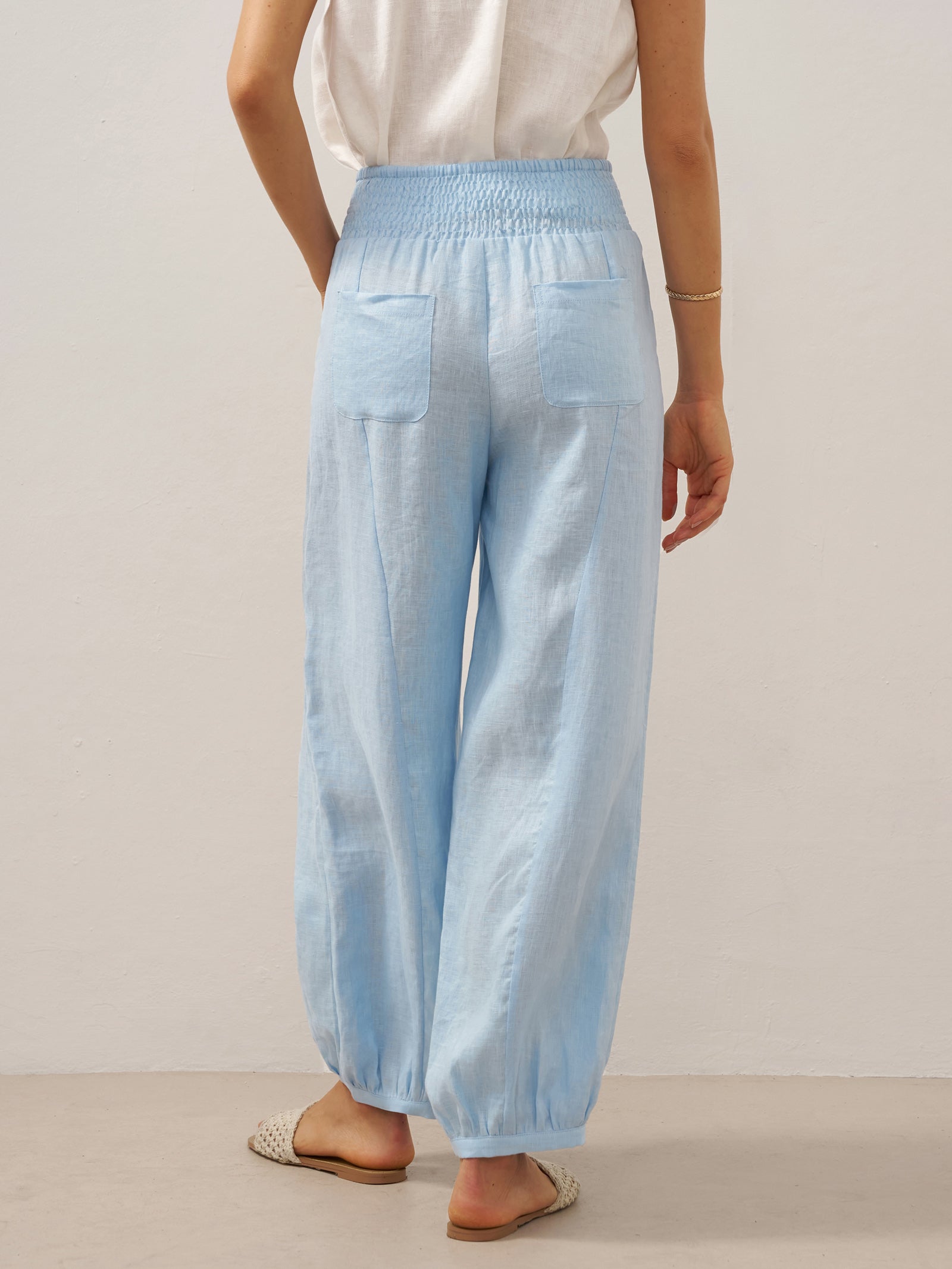 100% Linen Broad Elastic Waistband Pants TALIA