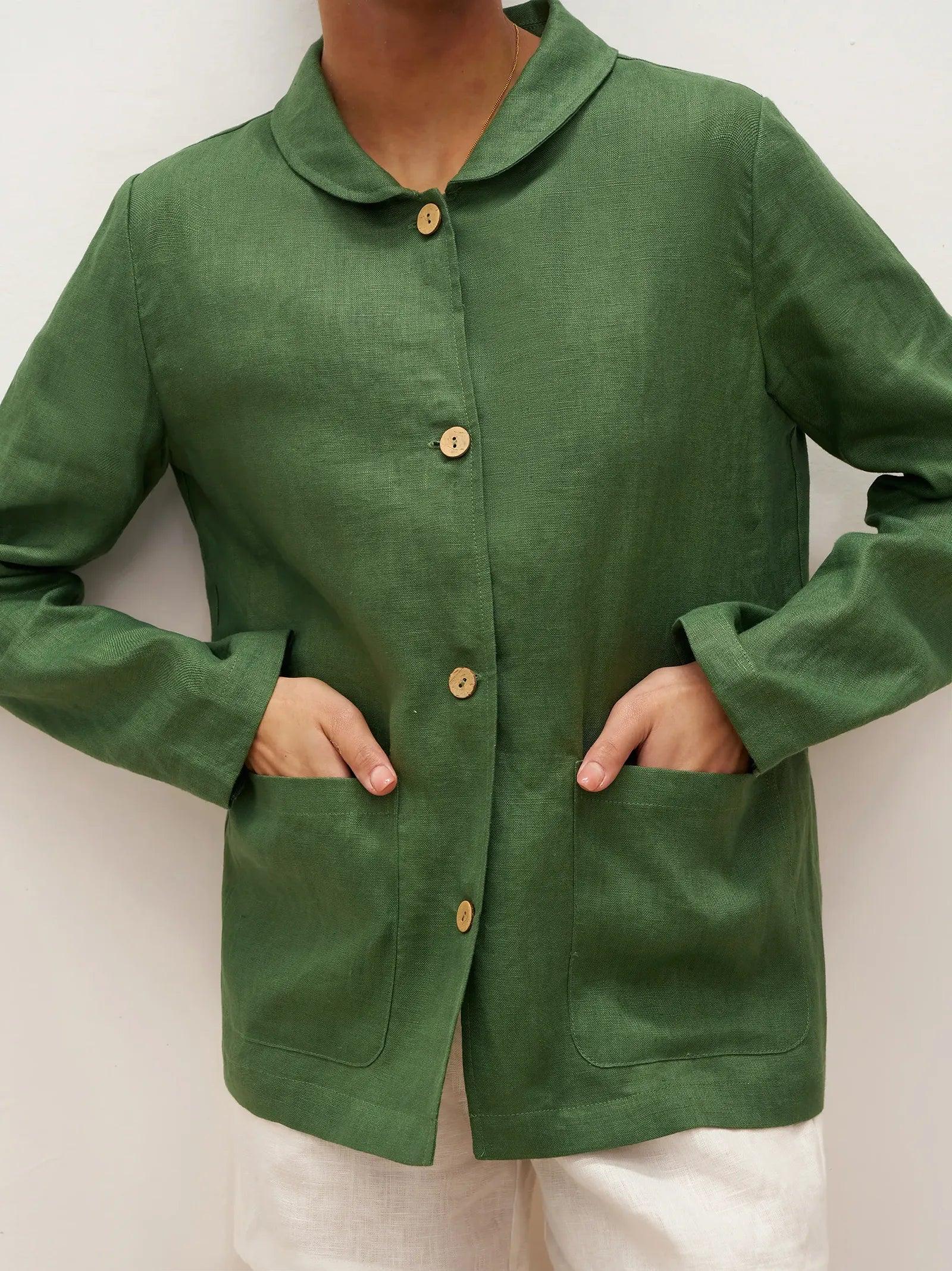 100% Linen Peter Pan Collar Patch Pocket Shirt Jacket LYDIA