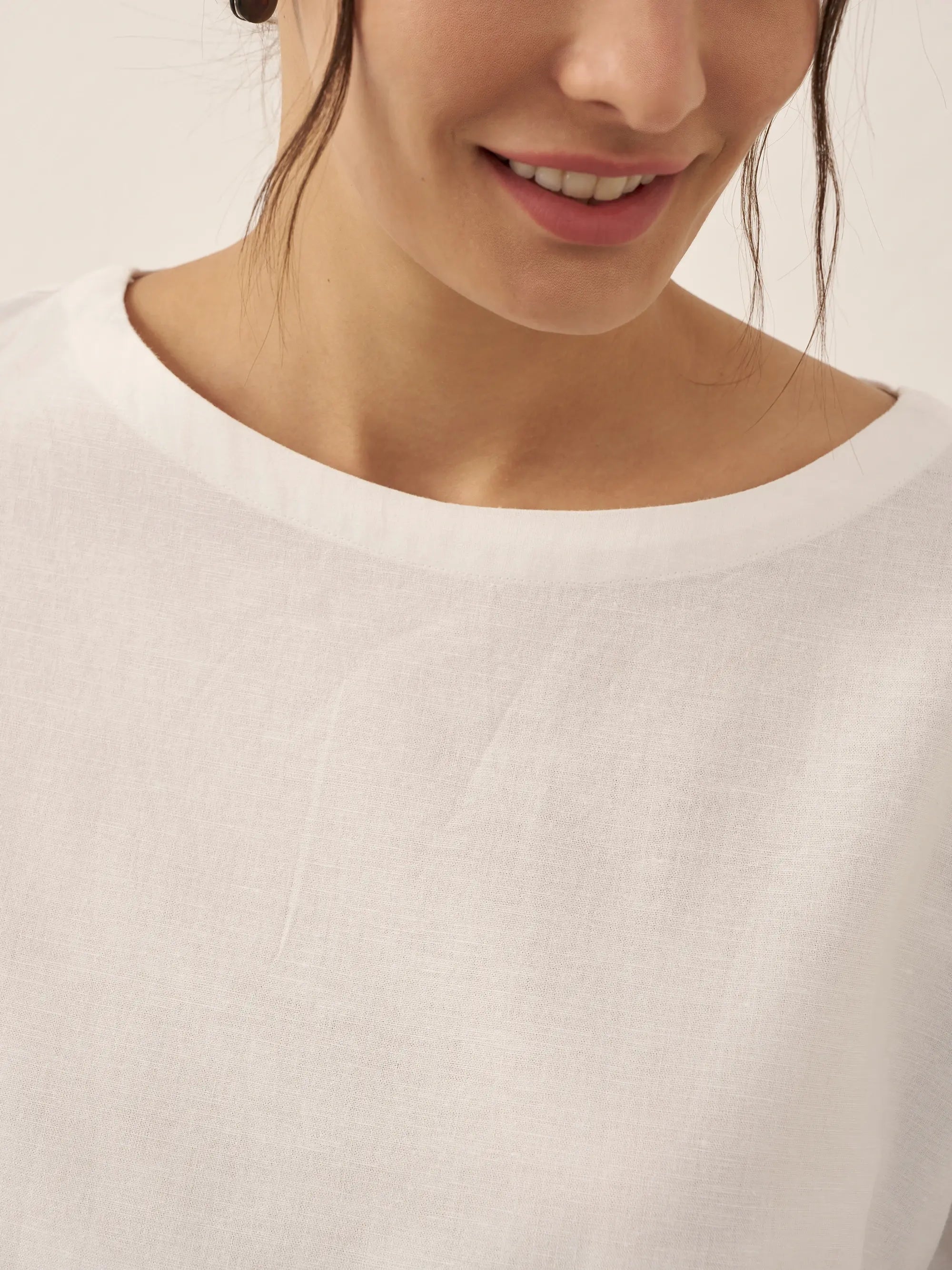 Linen White Boat Neck Oversized Top AVA