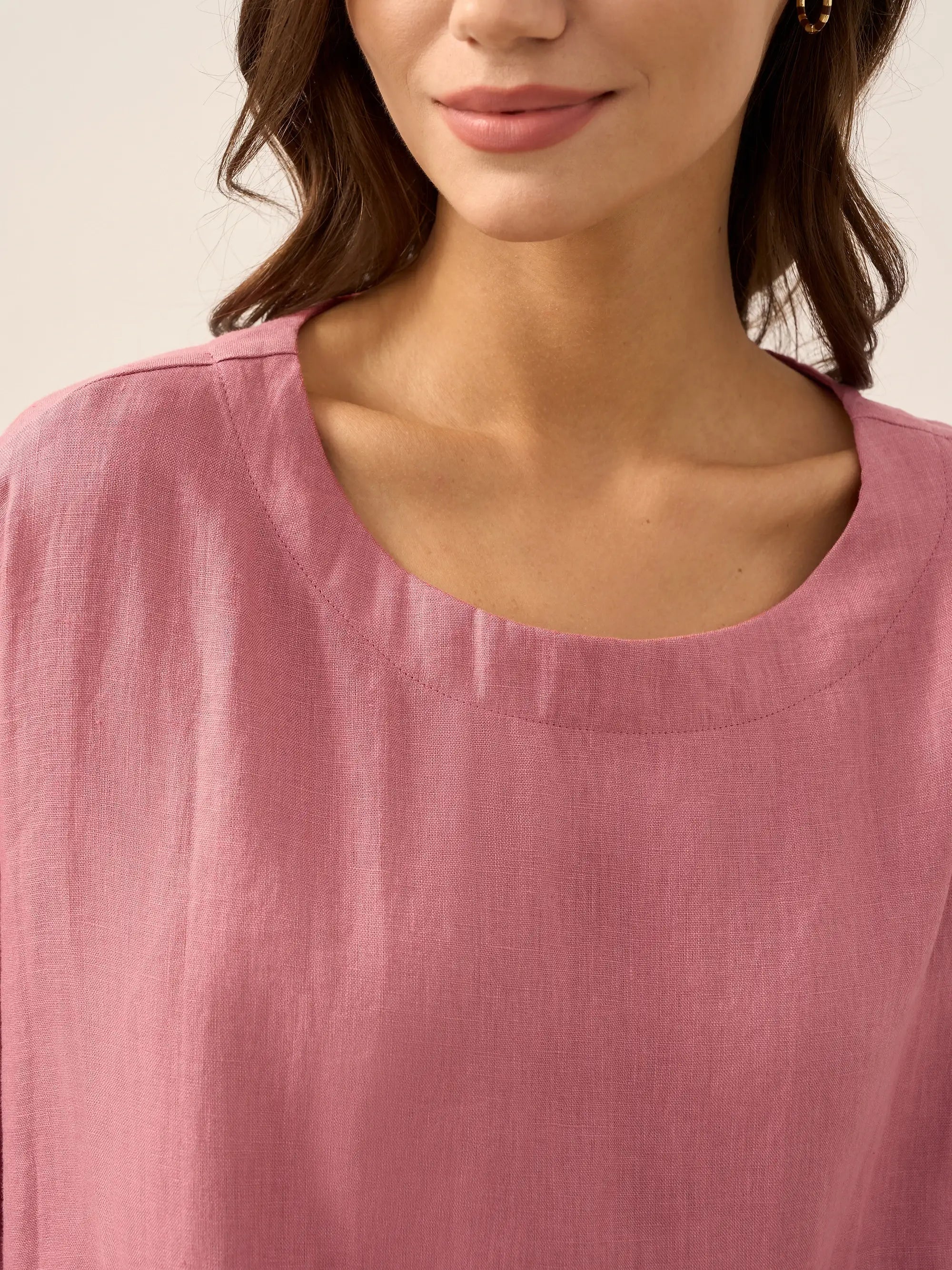 100% Linen Boatneck 3/4 Length Sleeve Top AURORA
