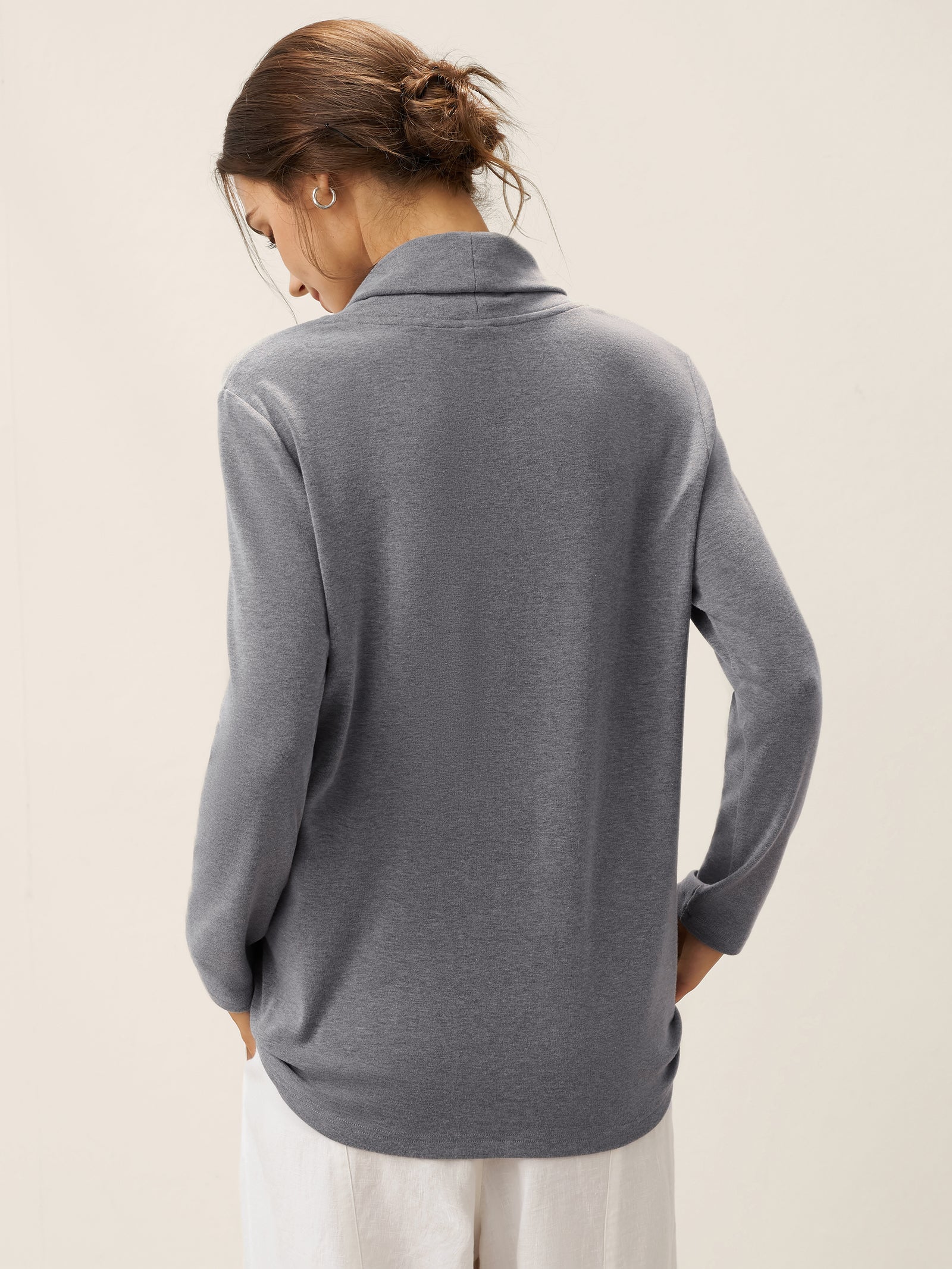 Mock Neck Buttoned Stretch Top ZARIA