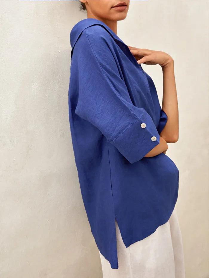 100% Linen V-Neck Short Sleeve Shirt SIERRA