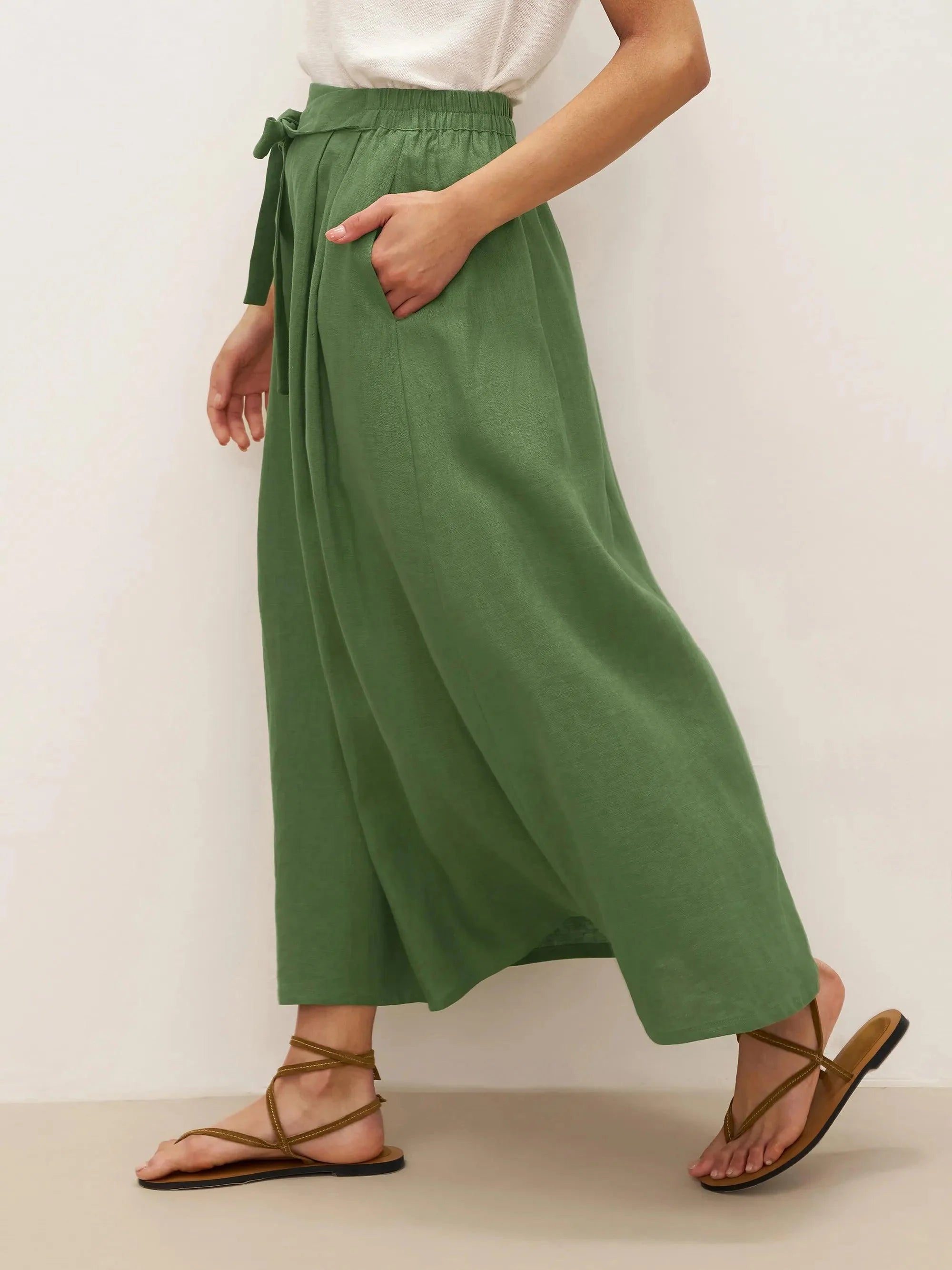 100% Linen A-Line Waist-Tied Skirt LENA