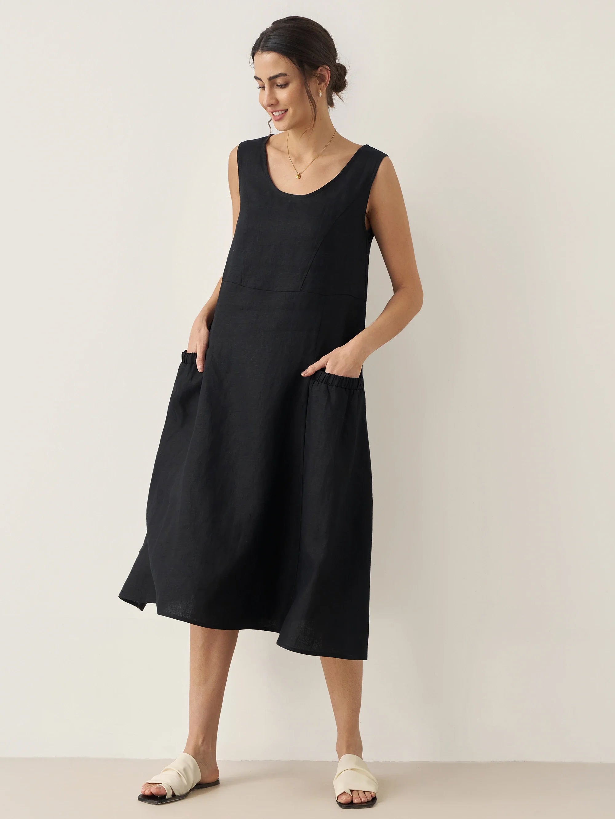 100% Linen Swing Beach Tank Dress GIANA