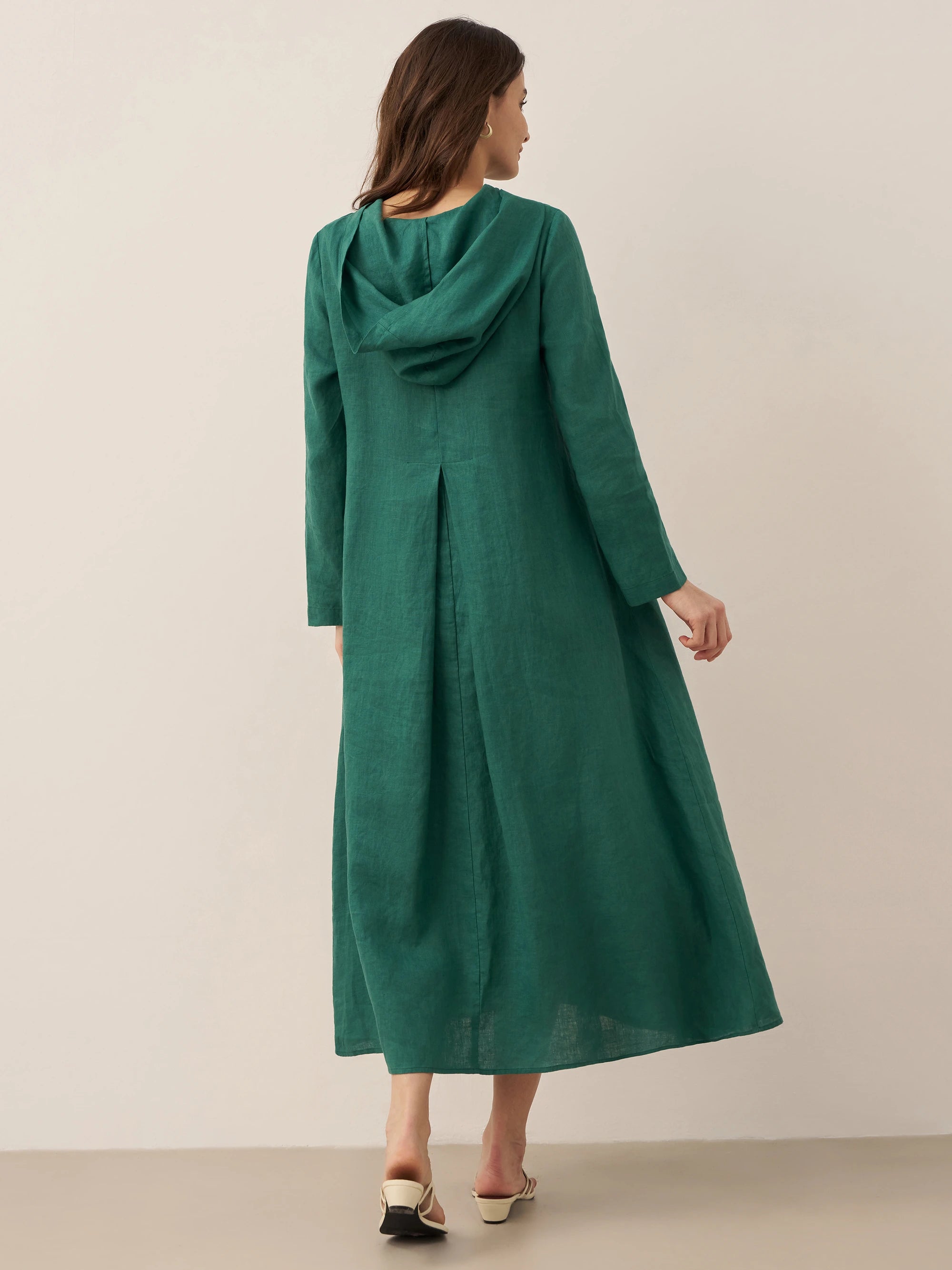 100% Linen Hooded Pullover Maxi Dress REBECCA